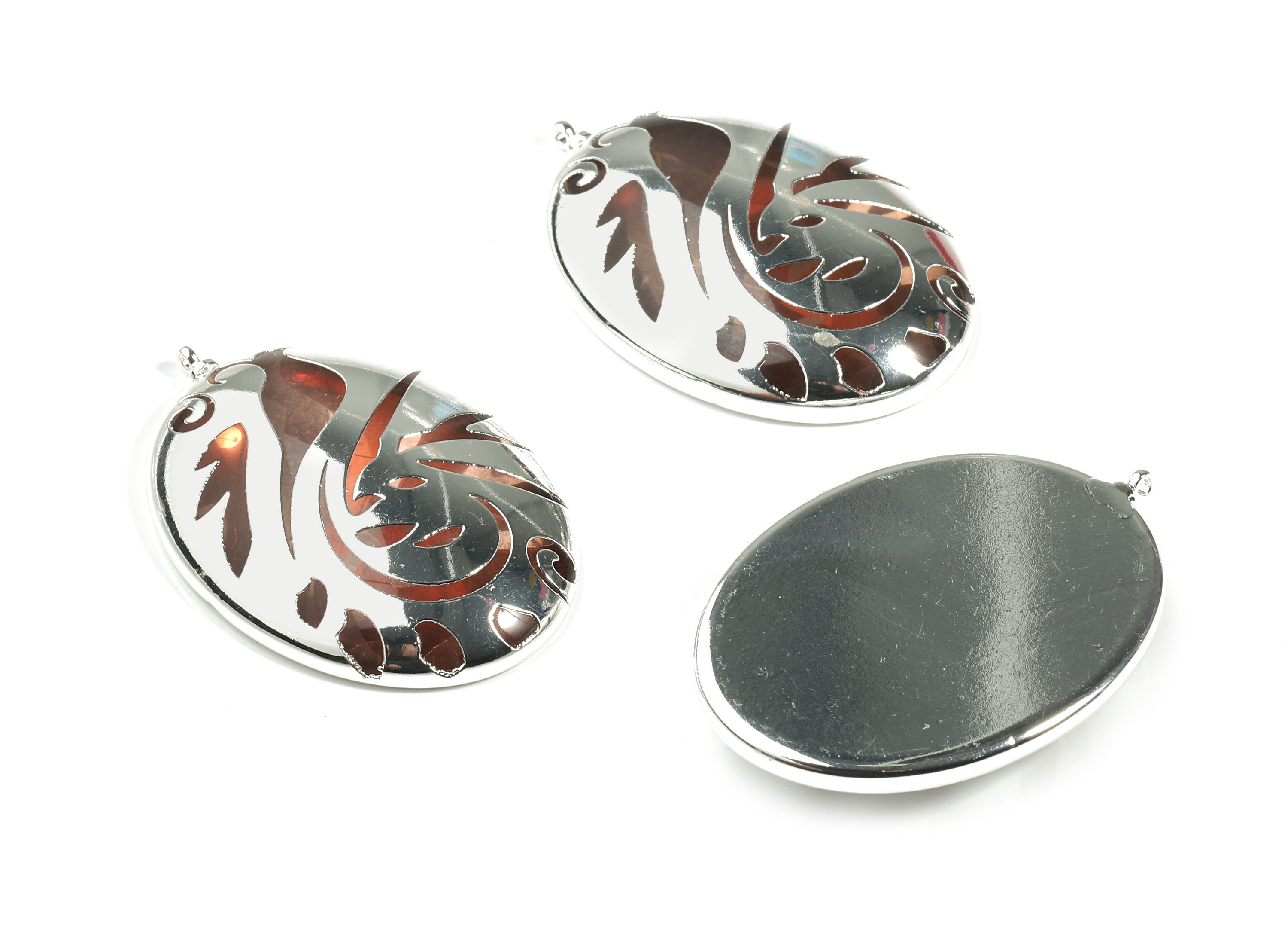 Glass Peacock Oval Pendant - 925 Silver Finished Glass Charms - Copper and Glass Peacock Charm - 43.54x30.04x8.02mm - GS1033S - DOMEDBAZAAR