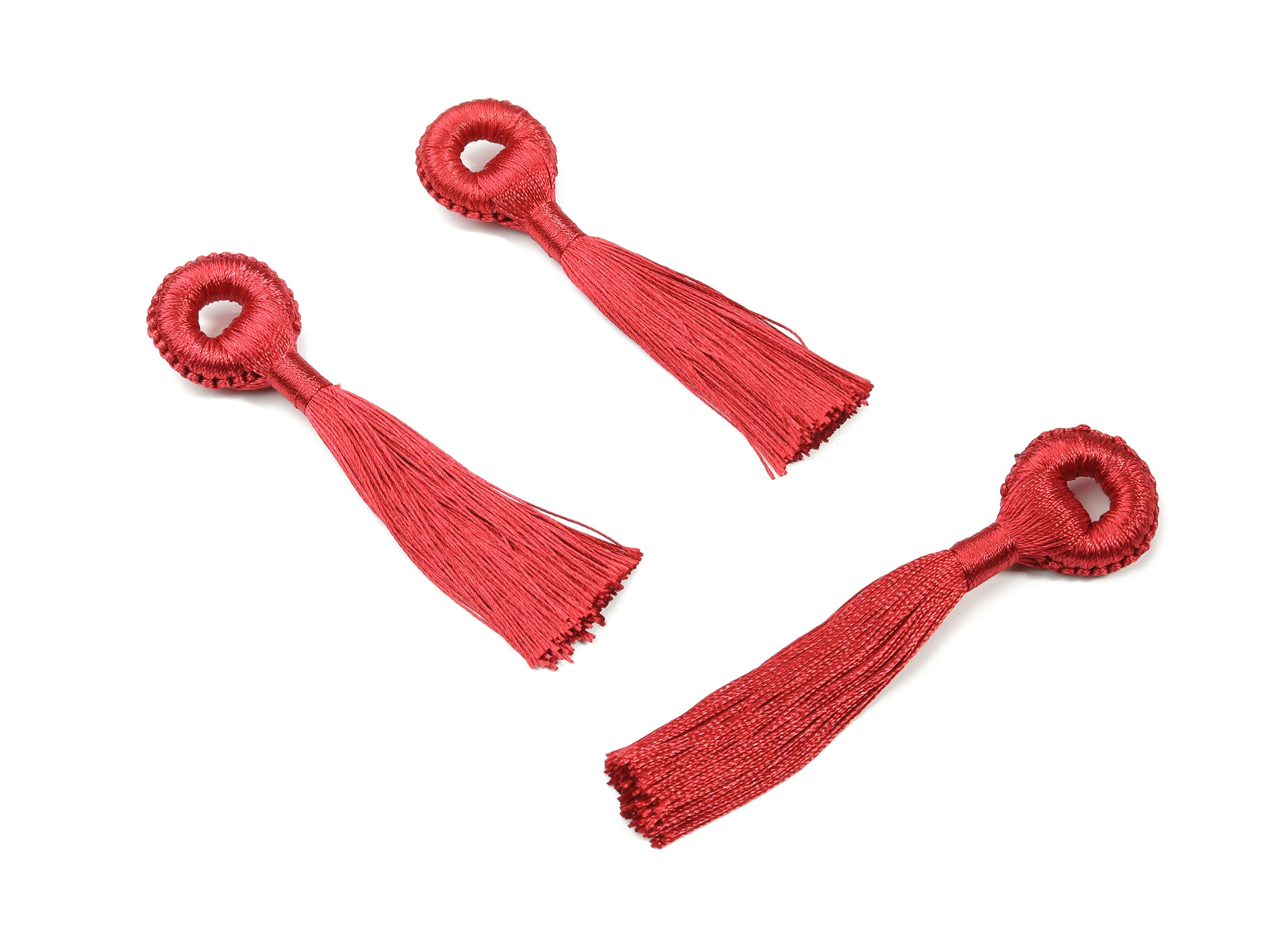 Tassel Earring With Loop - Silky Tassel Earrings - Red Luxe Tassel - Boho Tassel - Boho Charms - Jewelry Supplies - 95x21.12x9.4mm - TS1128A - DOMEDBAZAAR