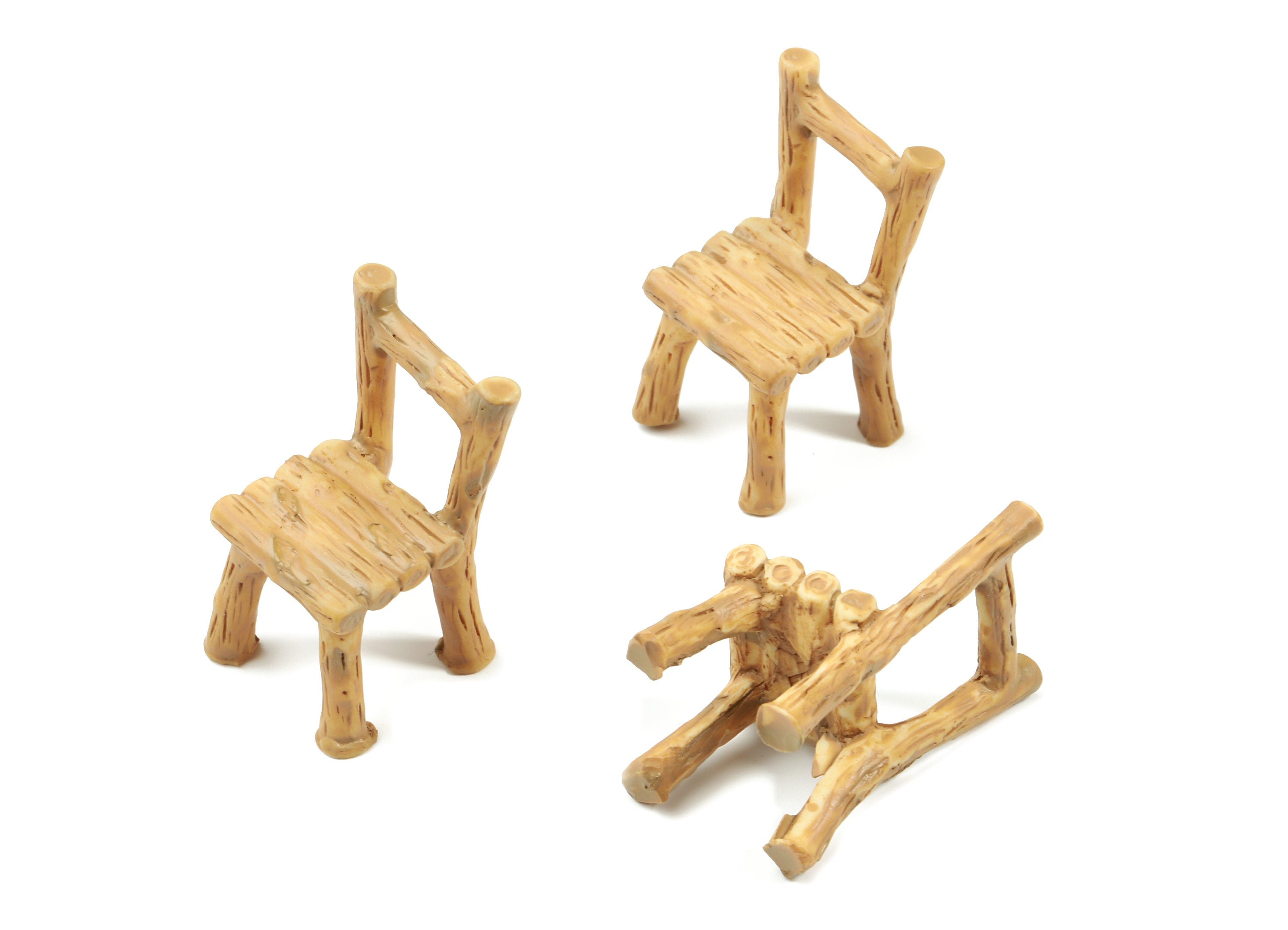 2pcs Mini Wooden Chair Terrarium Figurines - Garden Decor Miniatures - Micro Landscape Home Ornaments - Resin Craft-31.78x18.91x4.1mm-RC1132 - DOMEDBAZAAR