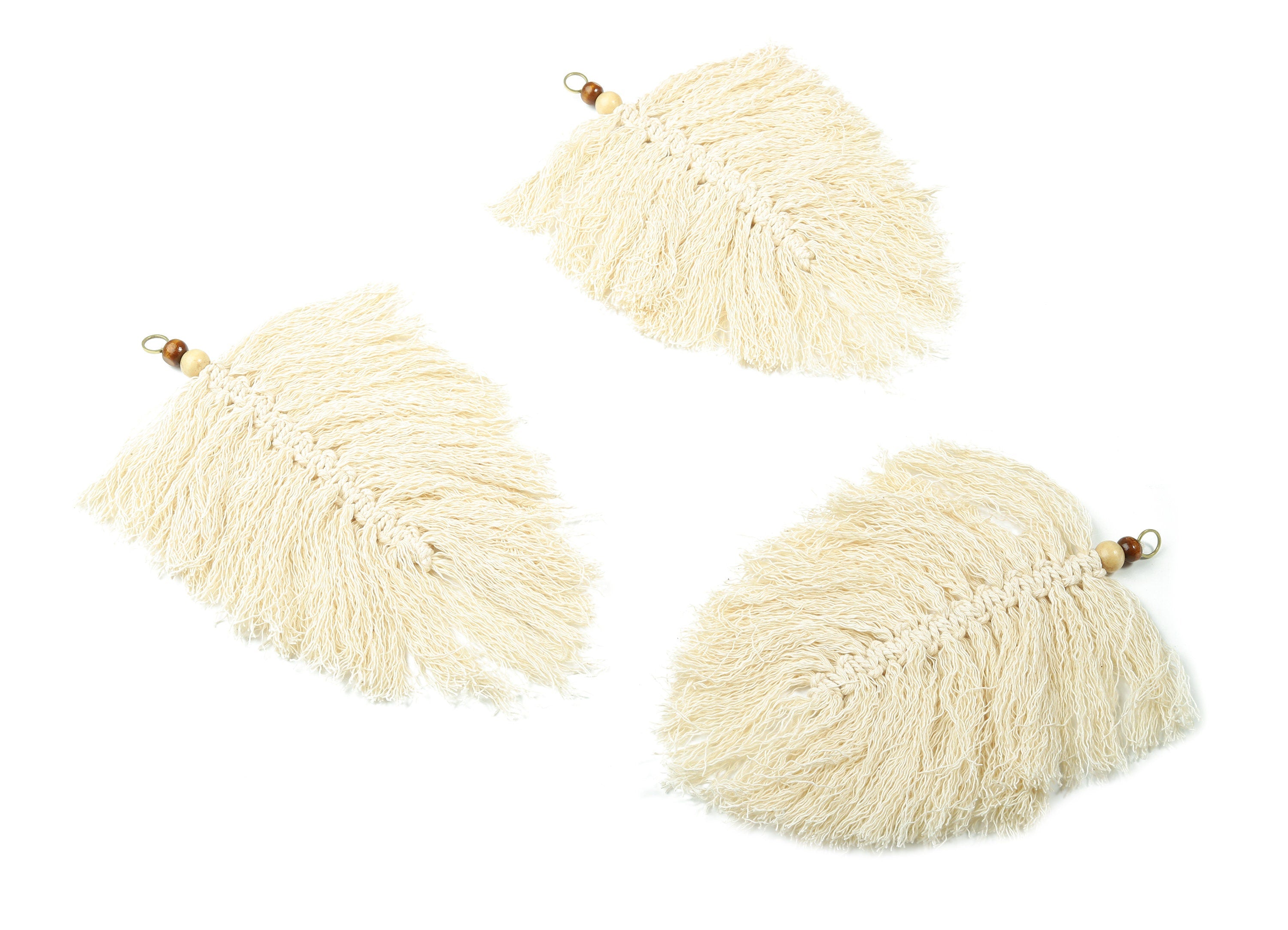 Big Macrame Feather - Macrame Leaf Boho Wall Hanging - Cotton thread - Wooden beads - Jewelry Supplies - 185x145x9.47mm - TS1134-61 - DOMEDBAZAAR