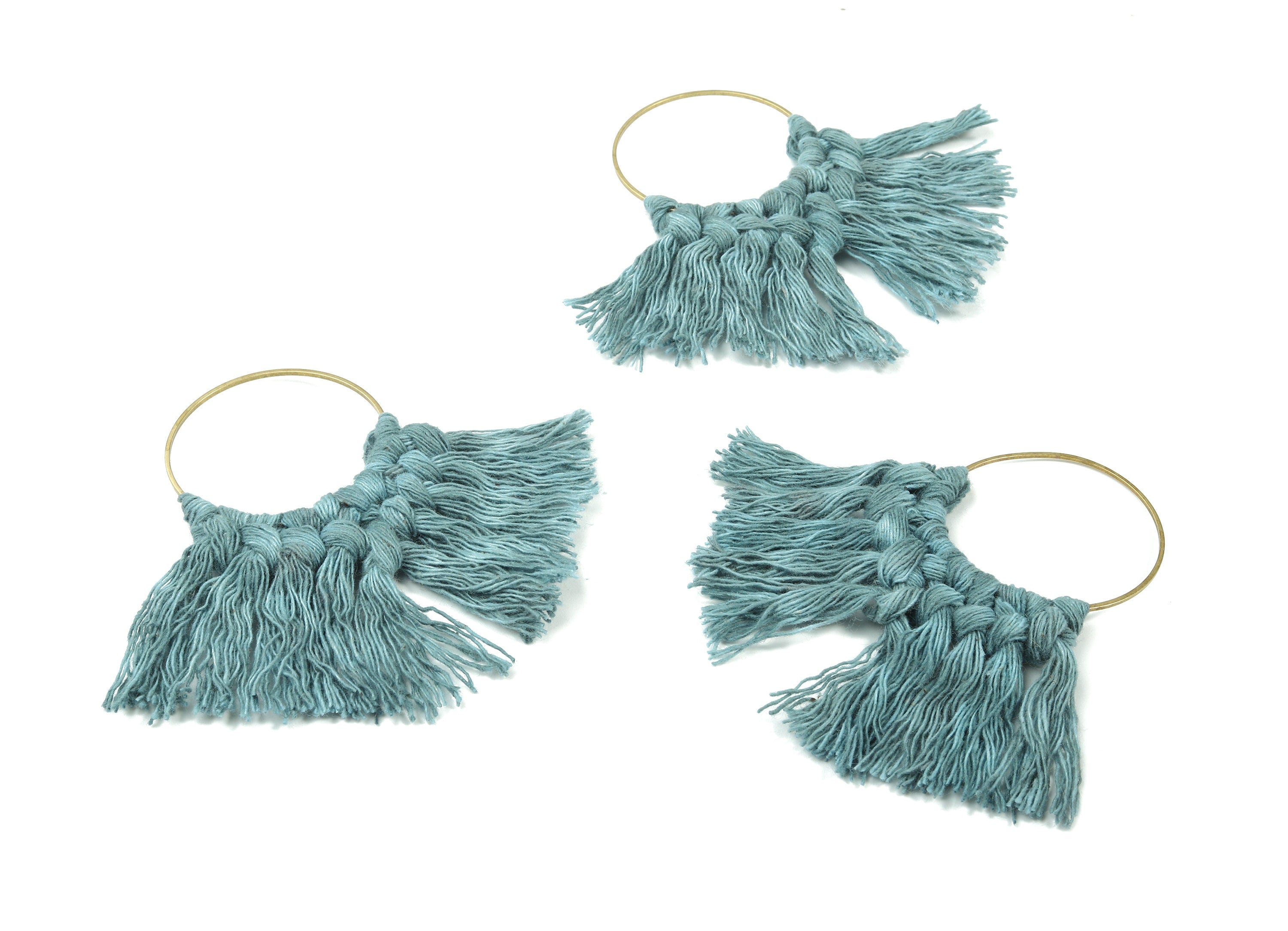 Tassel Earring Charms - Handmade Cotton Macrame Earrings - Raw Brass Hoop - Fringe Earrings - luxe Fan tassel - 92x81x5.85mm - TS1131-63 - DOMEDBAZAAR