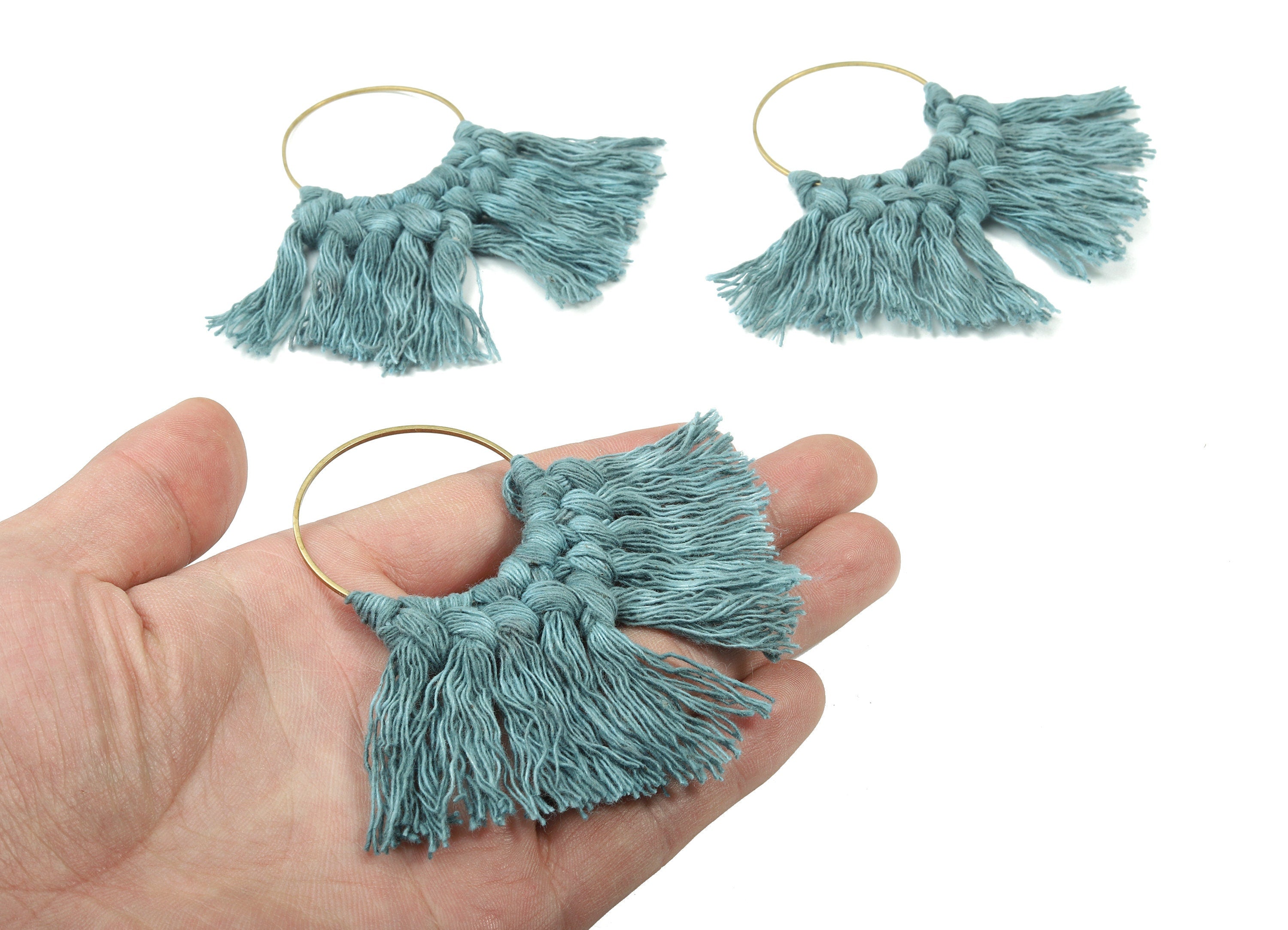 Tassel Earring Charms - Handmade Cotton Macrame Earrings - Raw Brass Hoop - Fringe Earrings - luxe Fan tassel - 92x81x5.85mm - TS1131-63 - DOMEDBAZAAR