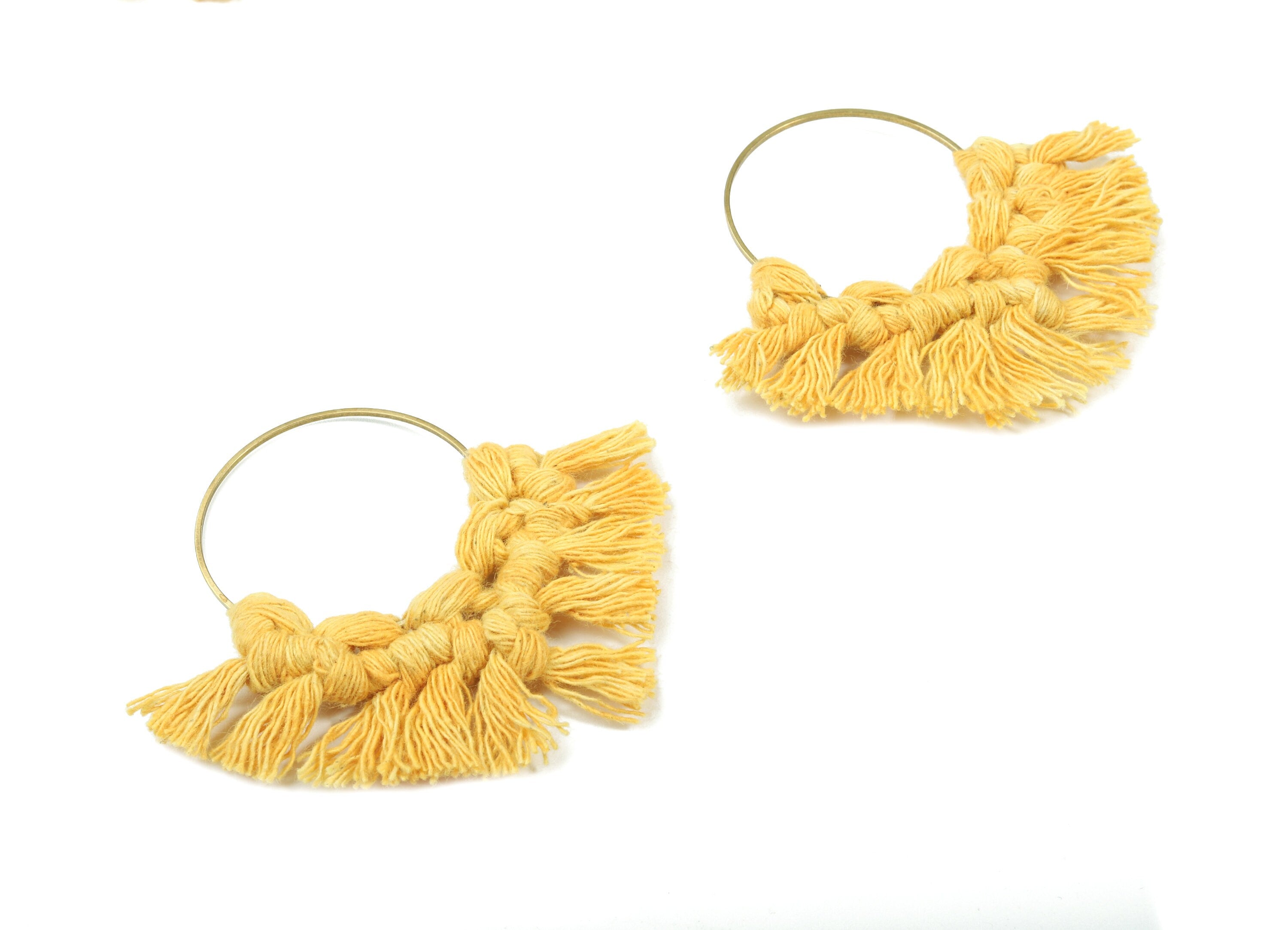 Tassel Earring Charms - Handmade Cotton Macrame Earrings - Raw Brass Hoop - Fringe Earrings - luxe Fan tassel - 92x81x5.85mm - TS1131-60 - DOMEDBAZAAR