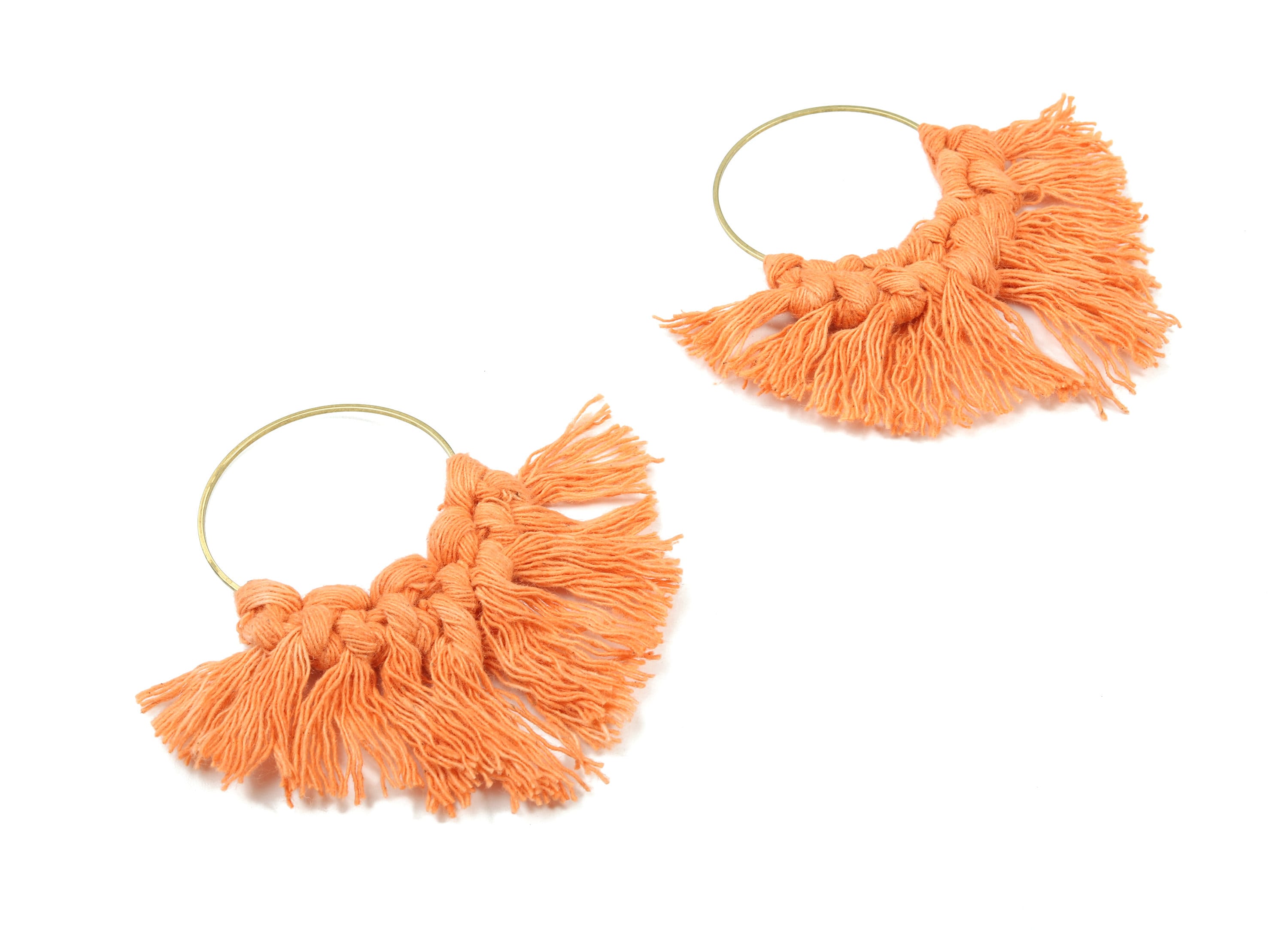 Tassel Earring Charms - Handmade Cotton Macrame Earrings - Raw Brass Hoop - Fringe Earrings - luxe Fan tassel - 92x81x5.85mm - TS1131-57 - DOMEDBAZAAR