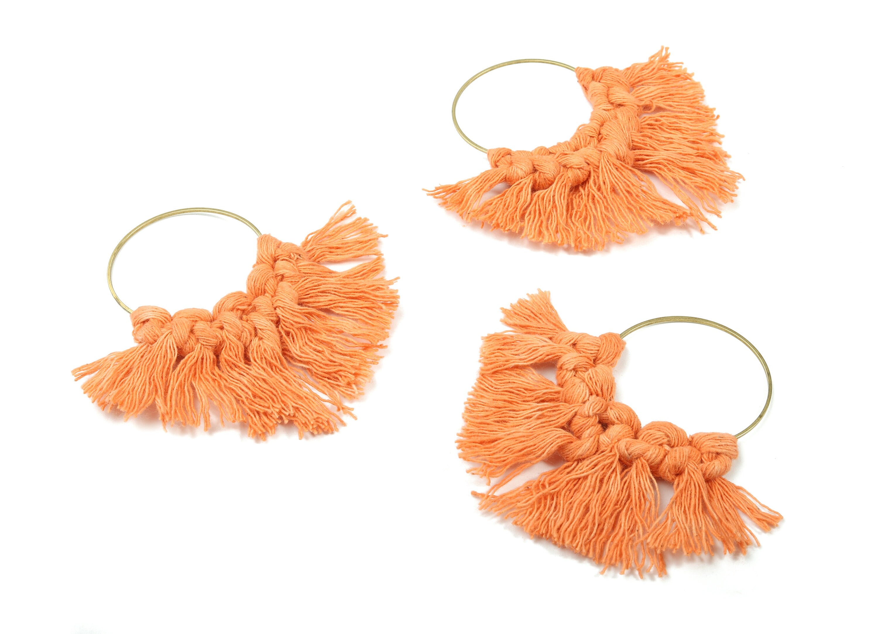 Tassel Earring Charms - Handmade Cotton Macrame Earrings - Raw Brass Hoop - Fringe Earrings - luxe Fan tassel - 92x81x5.85mm - TS1131-57 - DOMEDBAZAAR