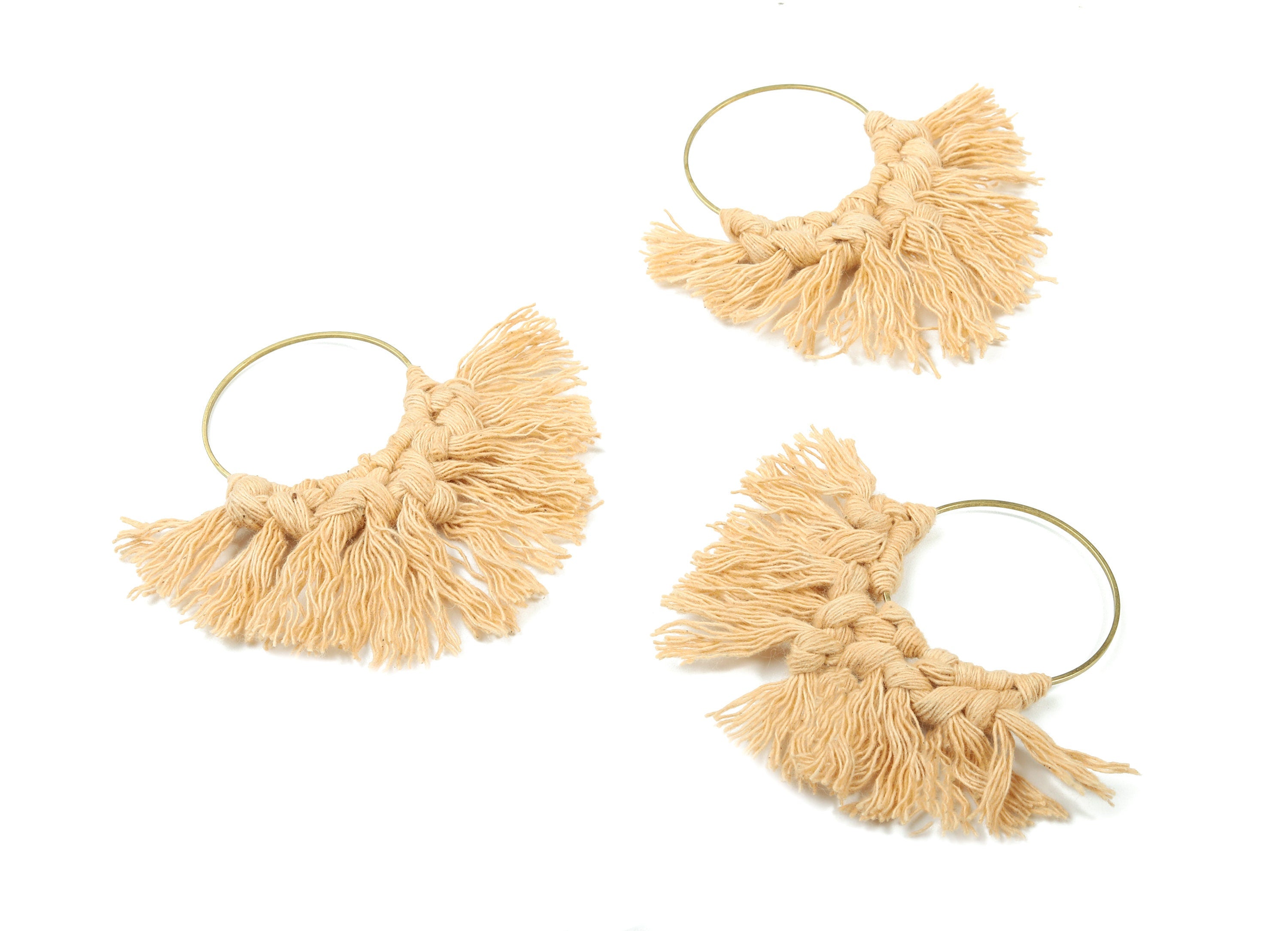 Tassel Earring Charms - Handmade Cotton Macrame Earrings - Raw Brass Hoop - Fringe Earrings - luxe Fan tassel - 92x81x5.85mm - TS1131-59 - DOMEDBAZAAR