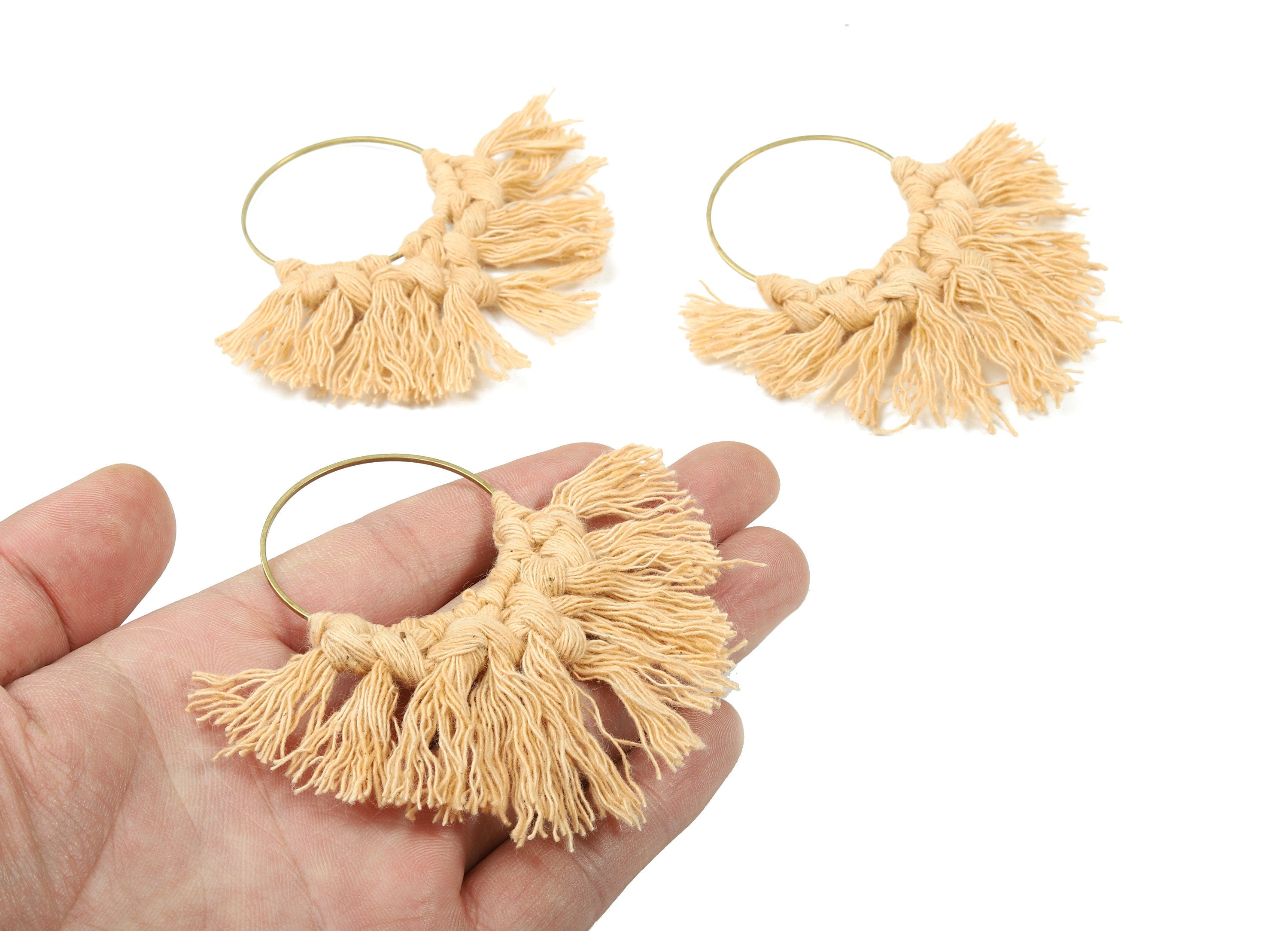 Tassel Earring Charms - Handmade Cotton Macrame Earrings - Raw Brass Hoop - Fringe Earrings - luxe Fan tassel - 92x81x5.85mm - TS1131-59 - DOMEDBAZAAR