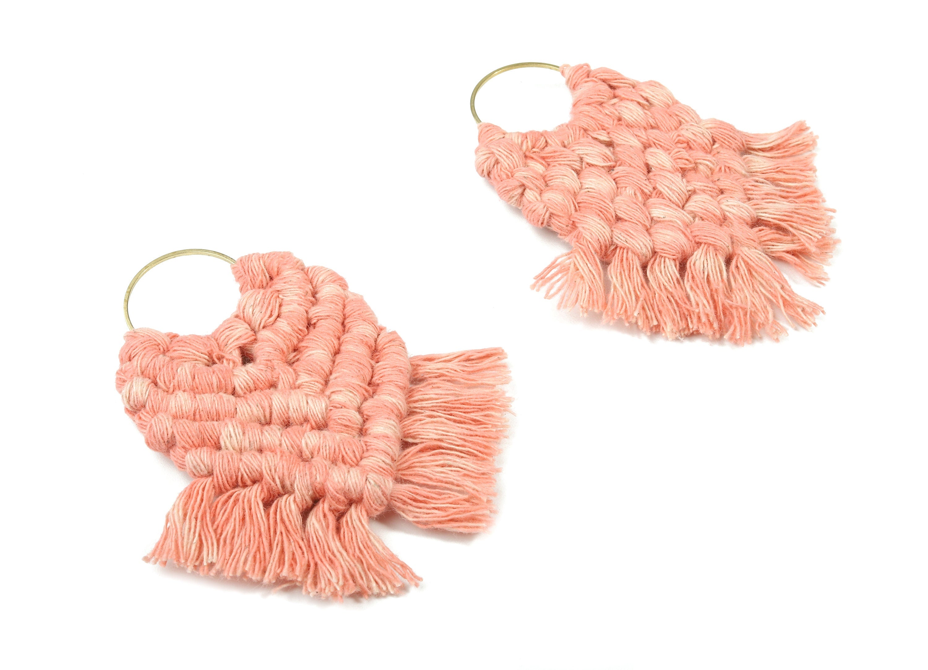 Macrame Earrings - Handmade Cotton Tassel Earrings - Fringe Earrings - Raw Brass Hoop -Luxe Tassel - 80x73x7.82mm - TS1133-58 - DOMEDBAZAAR