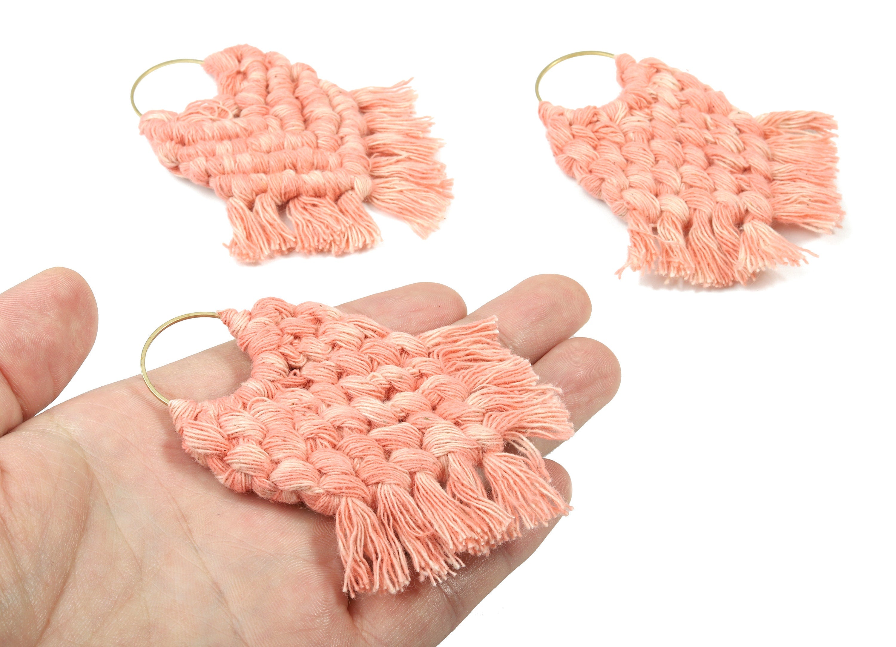 Macrame Earrings - Handmade Cotton Tassel Earrings - Fringe Earrings - Raw Brass Hoop -Luxe Tassel - 80x73x7.82mm - TS1133-58 - DOMEDBAZAAR