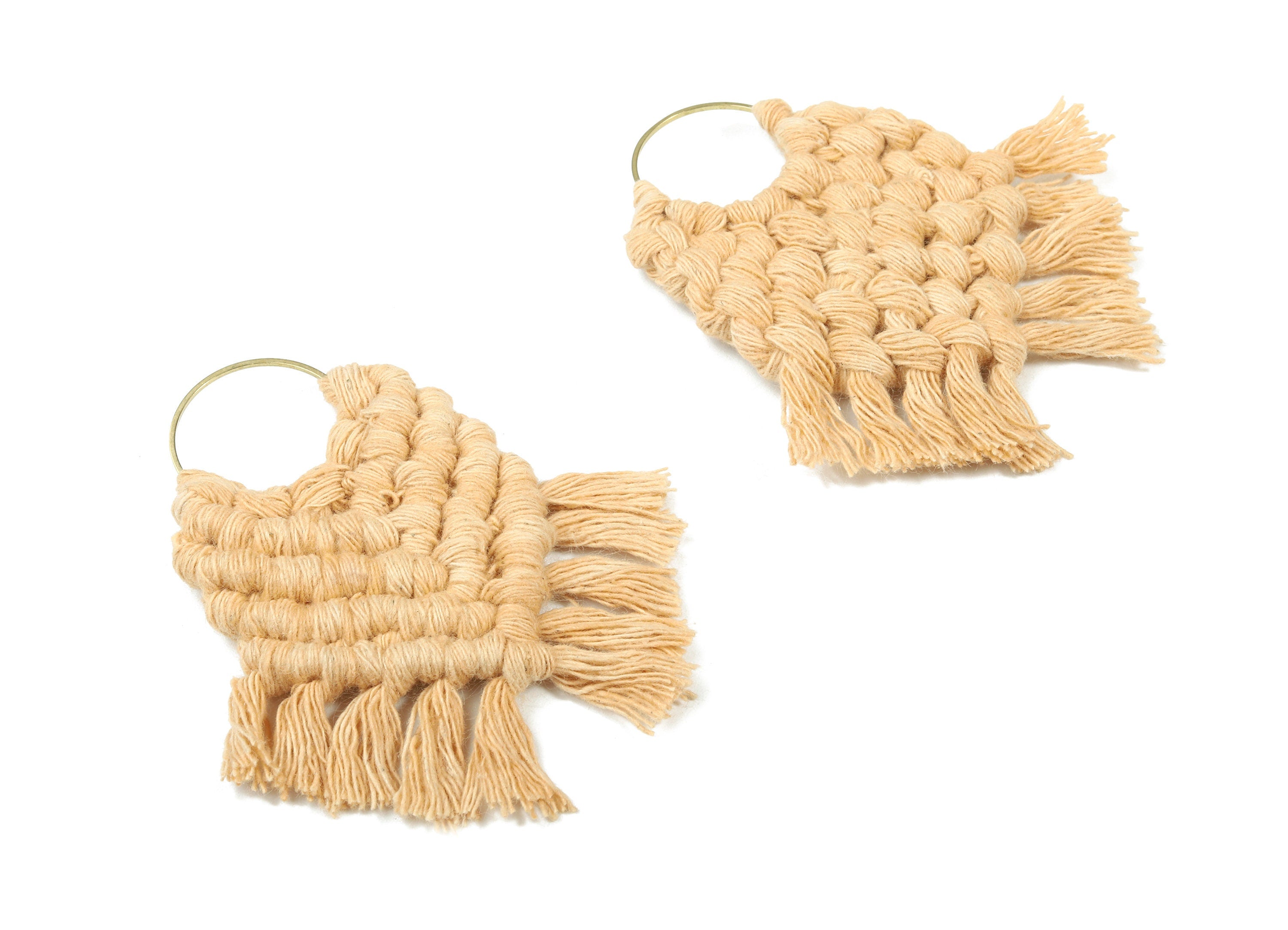 Macrame Earrings - Handmade Cotton Tassel Earrings - Fringe Earrings - Raw Brass Hoop -Luxe Tassel - 80x73x7.82mm - TS1133-59 - DOMEDBAZAAR