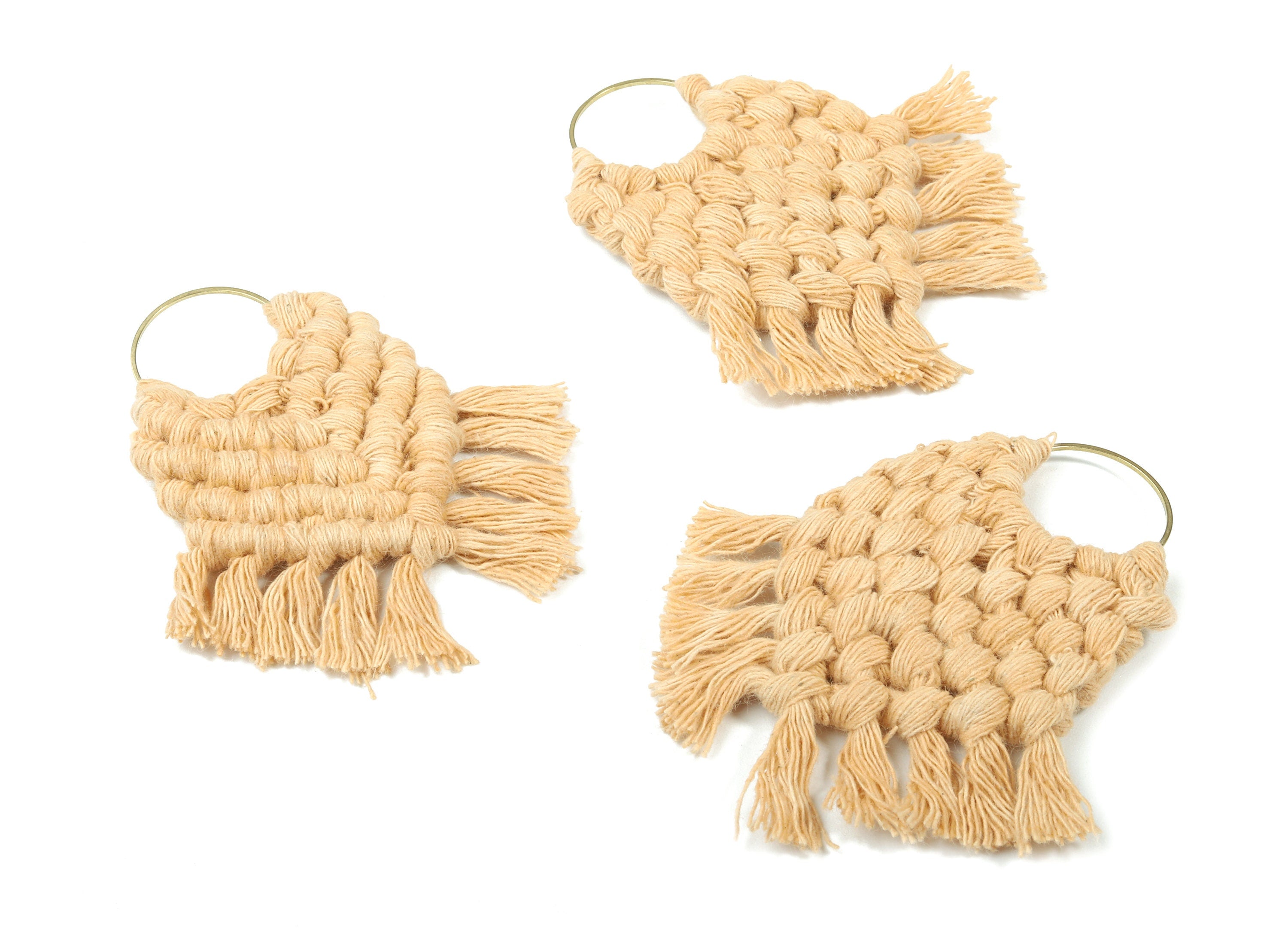 Macrame Earrings - Handmade Cotton Tassel Earrings - Fringe Earrings - Raw Brass Hoop -Luxe Tassel - 80x73x7.82mm - TS1133-59 - DOMEDBAZAAR