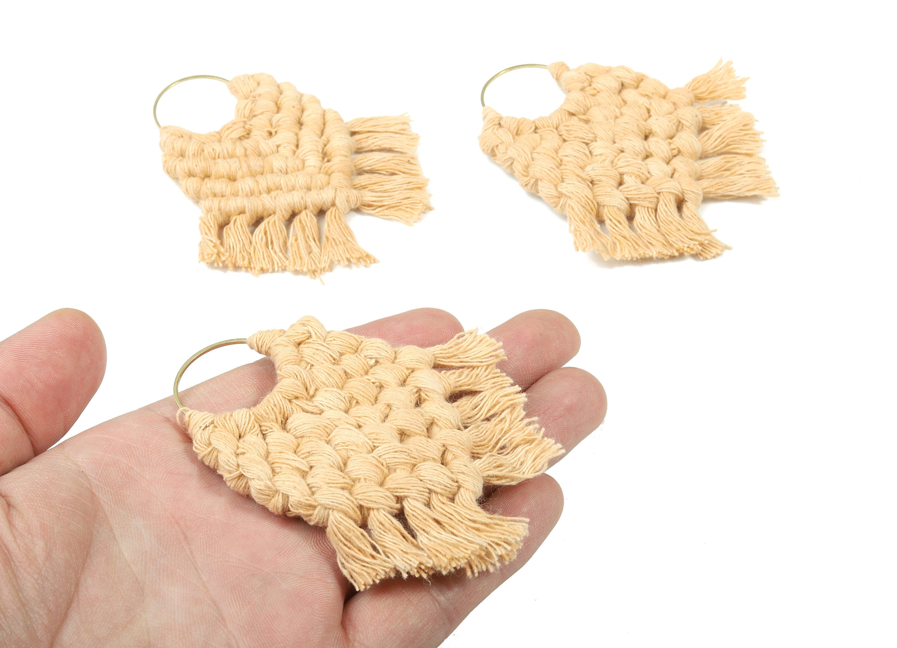 Macrame Earrings - Handmade Cotton Tassel Earrings - Fringe Earrings - Raw Brass Hoop -Luxe Tassel - 80x73x7.82mm - TS1133-59 - DOMEDBAZAAR