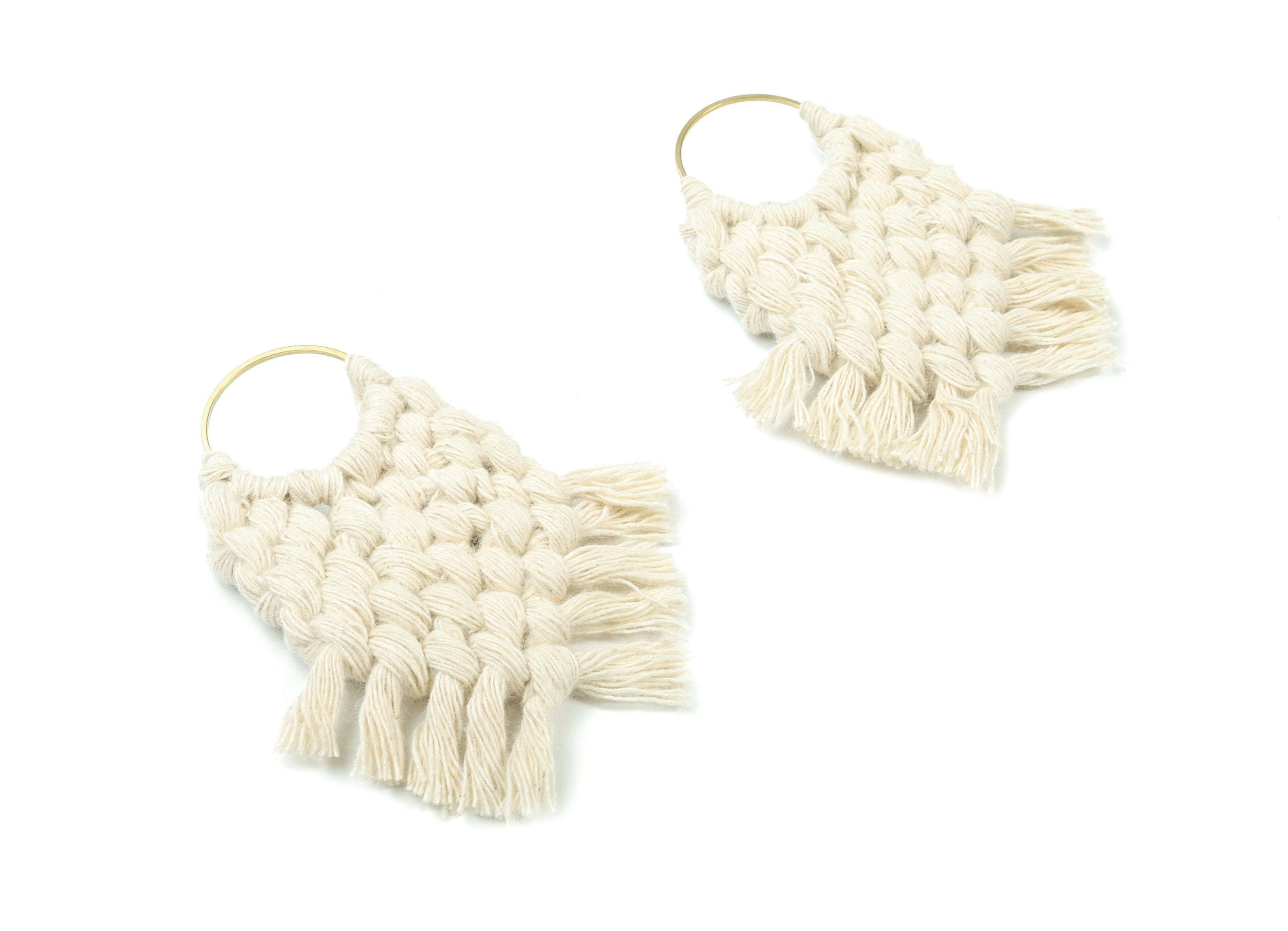 Macrame Earrings - Handmade Cotton Tassel Earrings - Fringe Earrings - Raw Brass Hoop -Luxe Tassel - 80x73x7.82mm - TS1133-62 - DOMEDBAZAAR