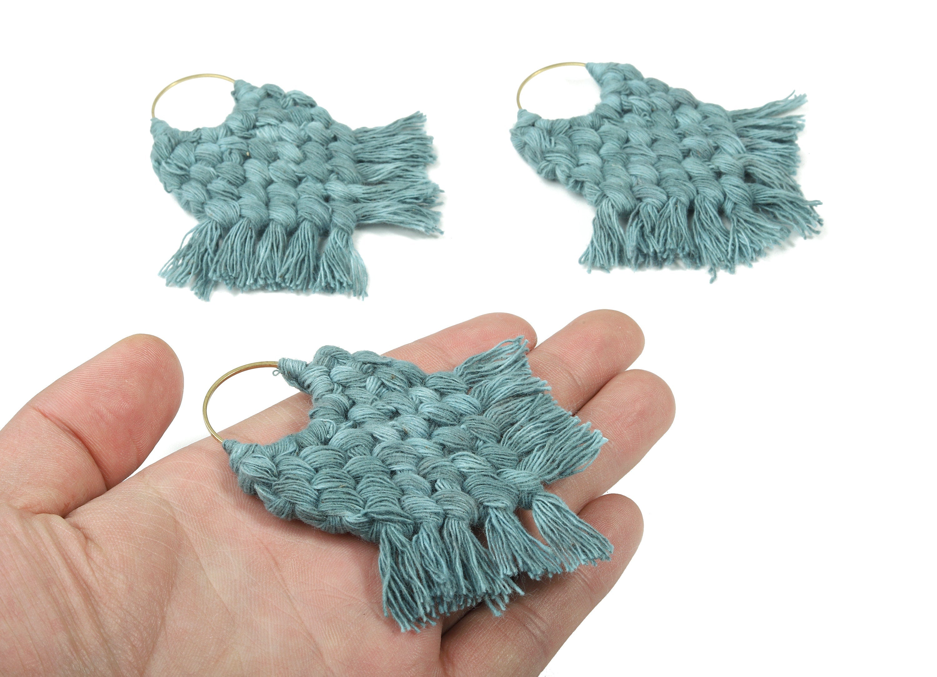Macrame Earrings - Handmade Cotton Tassel Earrings - Fringe Earrings - Raw Brass Hoop - Luxe Tassel - 80x73x7.82mm - TS1133-63 - DOMEDBAZAAR