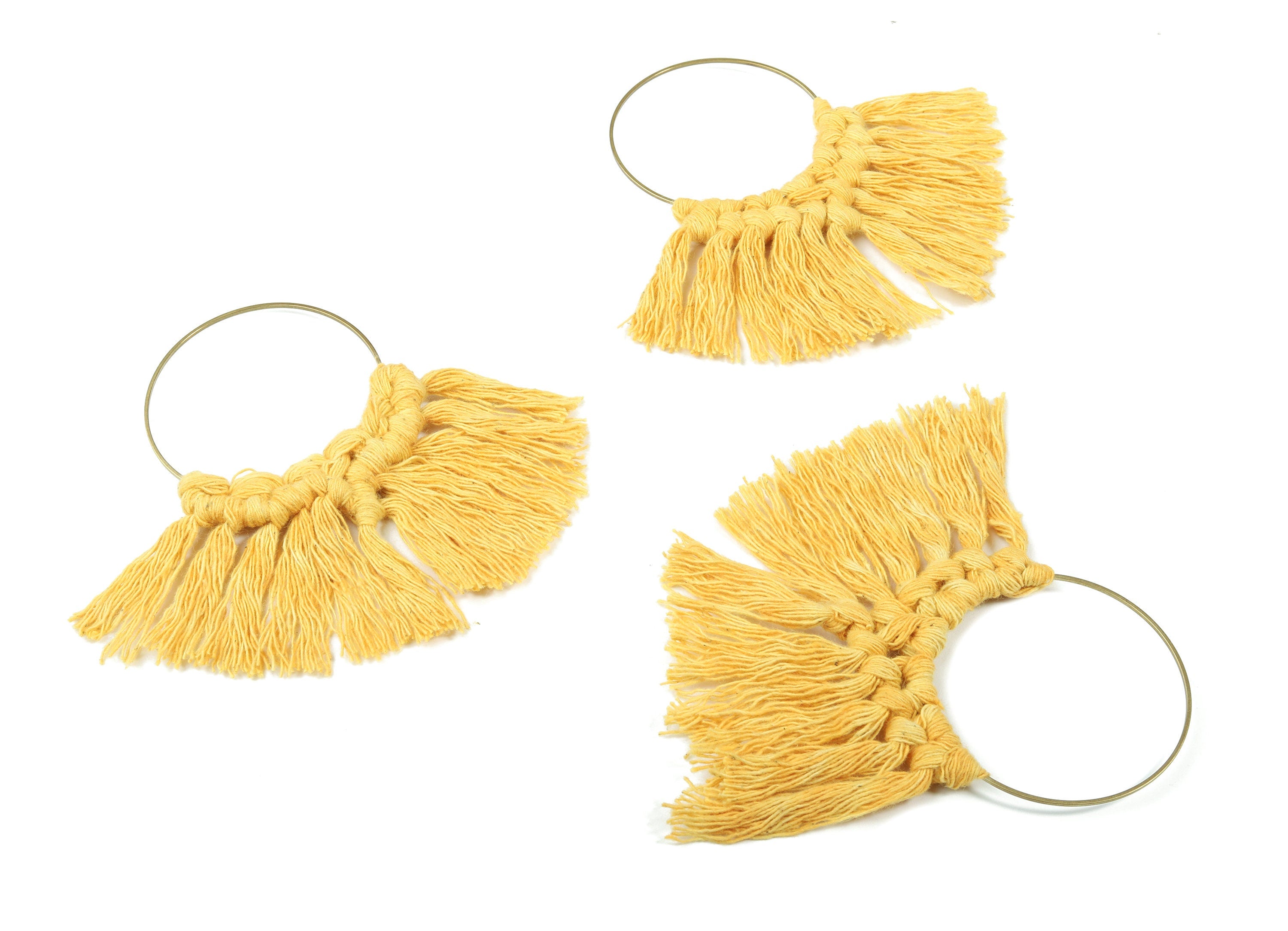 Macrame Earring Charms - Handmade Cotton Fan Tassel Earrings - Fringe Earrings - Raw Brass Hoop - Luxe Tassel - 115x95x6.42mm - TS1132-48 - DOMEDBAZAAR