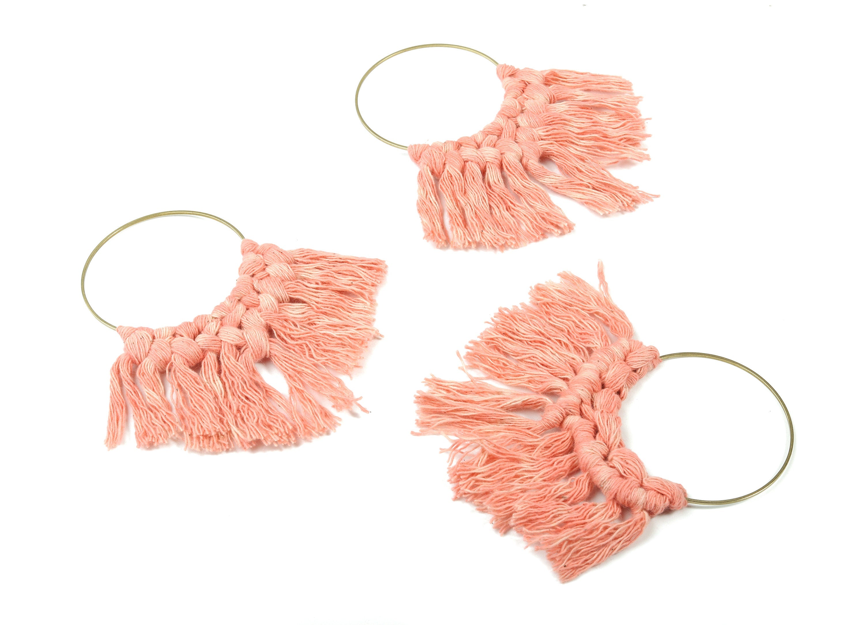 Macrame Earring Charms - Handmade Cotton Fan Tassel Earrings - Fringe Earrings - Raw Brass Hoop - Luxe Tassel - 115x95x6.42mm - TS1132-58 - DOMEDBAZAAR