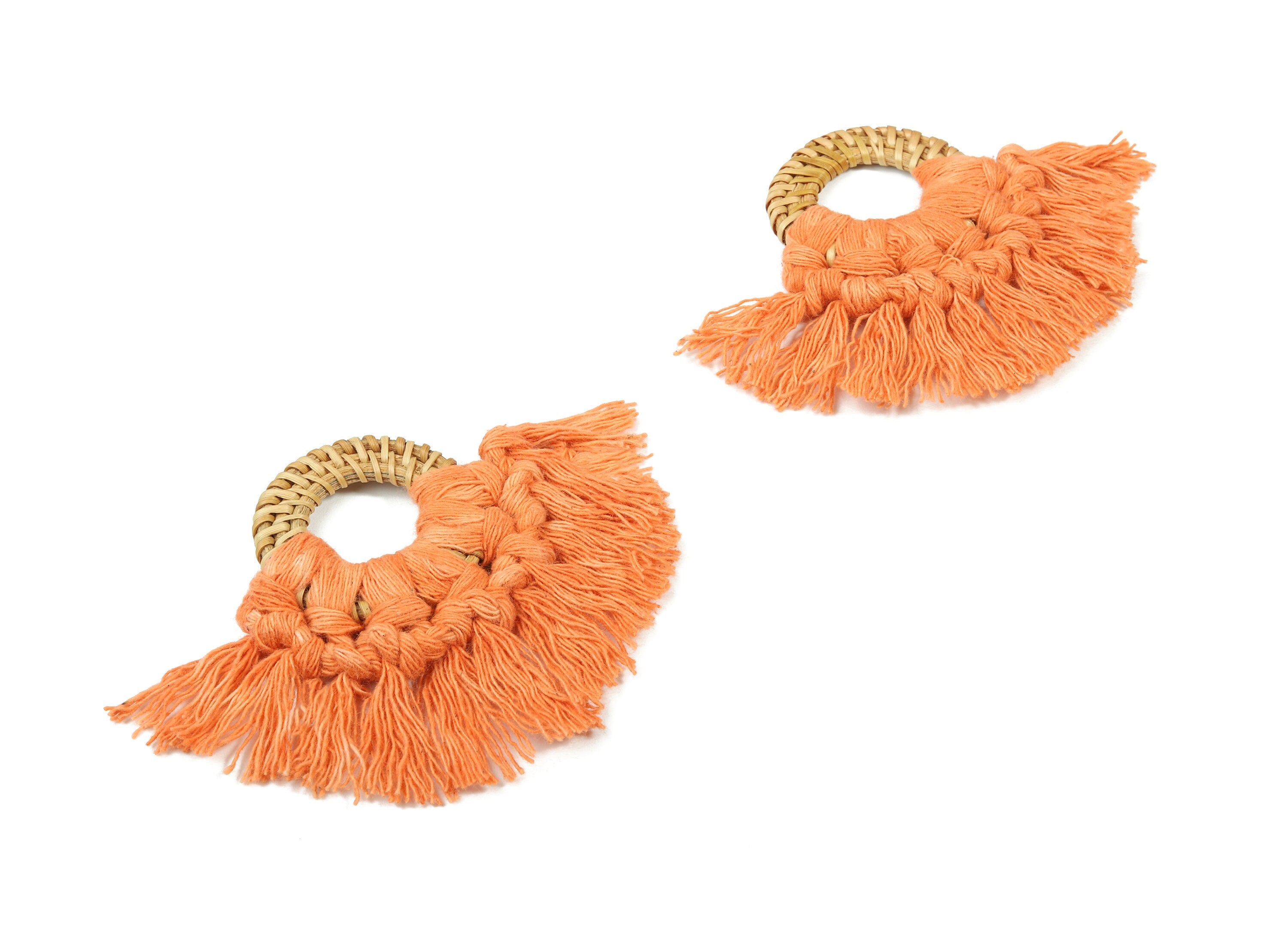 Rattan Tassel Earrings - Handmade Cotton Macrame Earrings - Handwoven Straw - Wicker Braid Hoop Earrings - 90x70x7.29mm - TS1130-57 - DOMEDBAZAAR