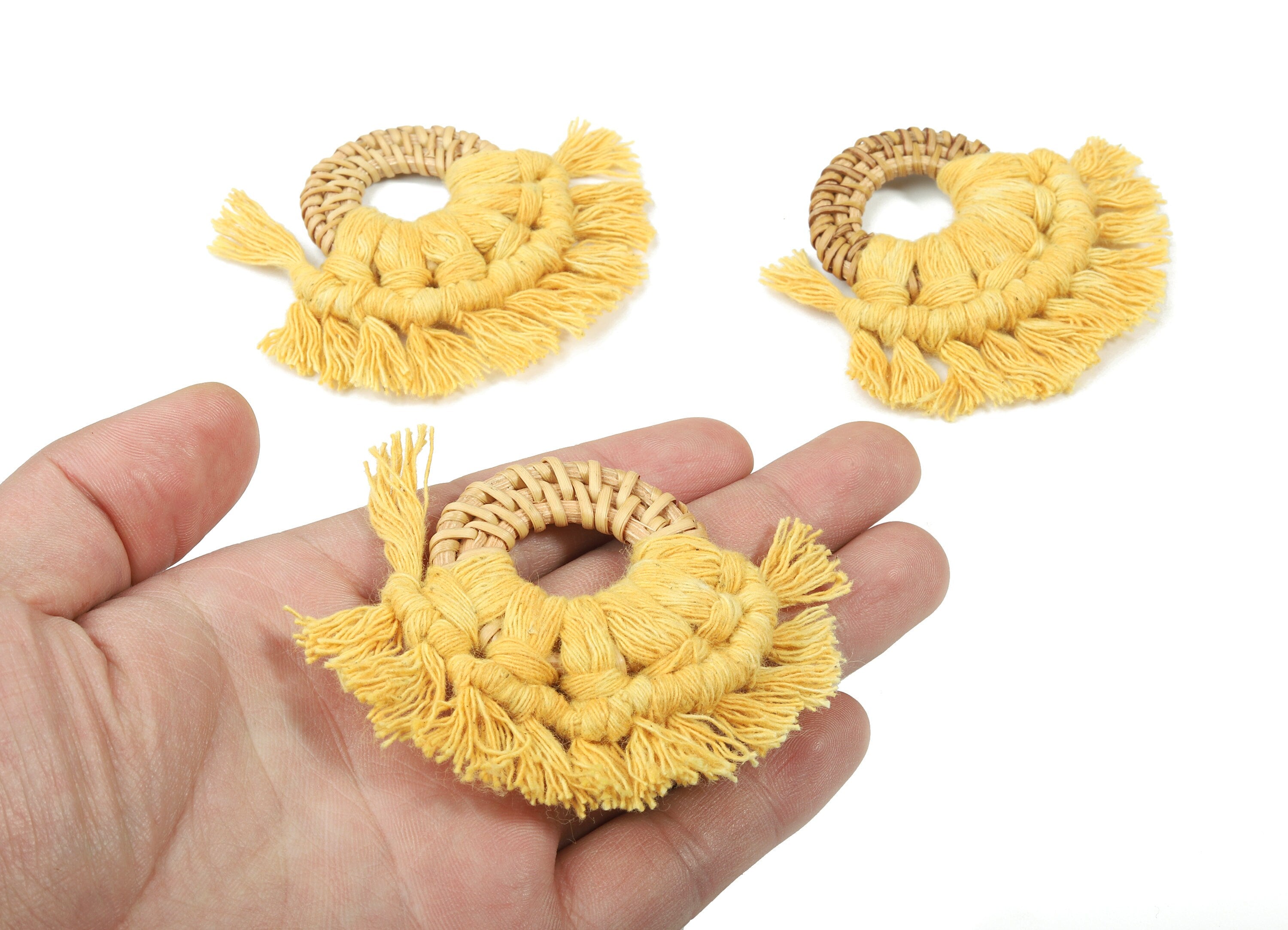 Rattan Tassel Earrings - Handmade Cotton Macrame Earrings - Handwoven Straw - Wicker Braid Hoop Earrings - 90x70x7.29mm - TS1130-60 - DOMEDBAZAAR