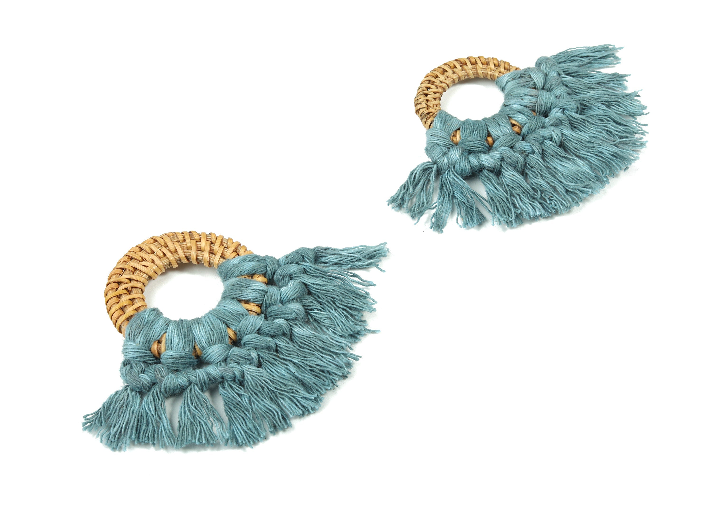 Rattan Tassel Earrings - Handmade Cotton Macrame Earrings - Handwoven Straw - Wicker Braid Hoop Earrings - 90x70x7.29mm - TS1130-63 - DOMEDBAZAAR