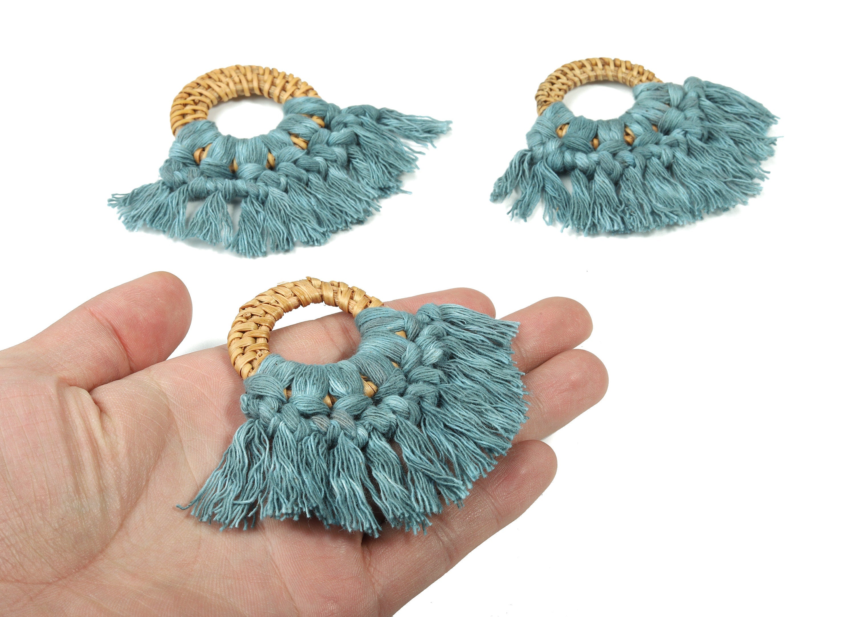 Rattan Tassel Earrings - Handmade Cotton Macrame Earrings - Handwoven Straw - Wicker Braid Hoop Earrings - 90x70x7.29mm - TS1130-63 - DOMEDBAZAAR