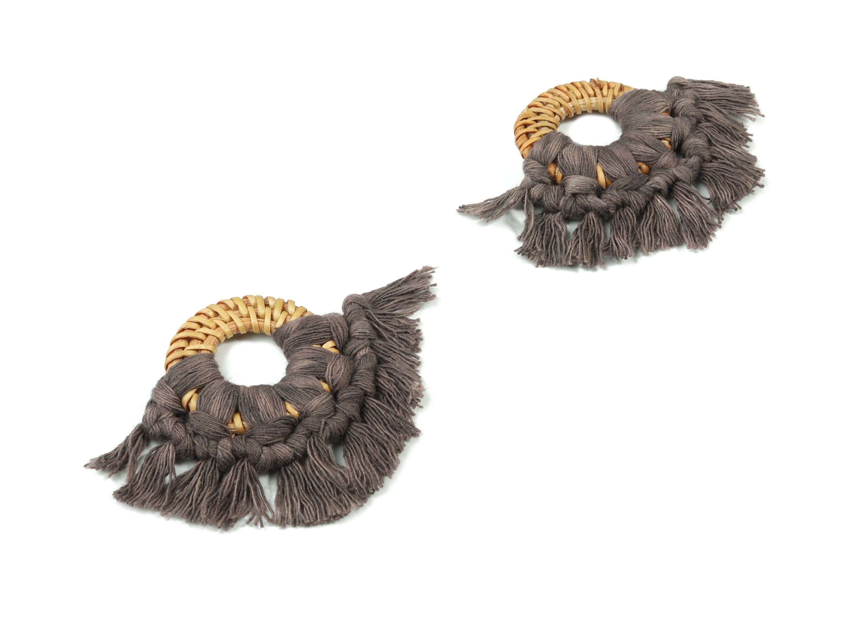 Rattan Tassel Earrings - Handmade Cotton Macrame Earrings - Handwoven Straw - Wicker Braid Hoop Earrings - 90x70x7.29mm - TS1130-64 - DOMEDBAZAAR