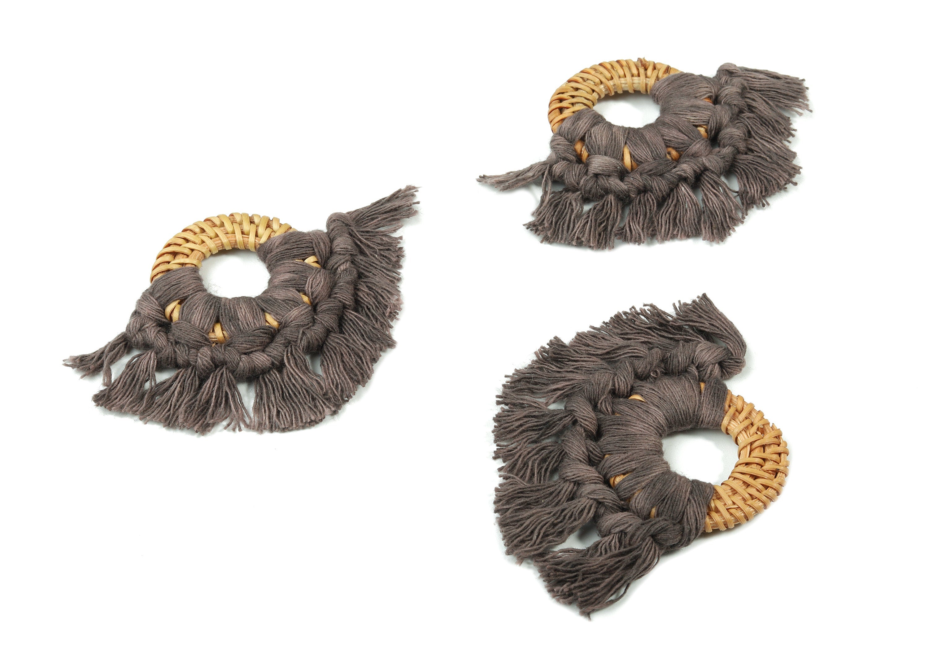 Rattan Tassel Earrings - Handmade Cotton Macrame Earrings - Handwoven Straw - Wicker Braid Hoop Earrings - 90x70x7.29mm - TS1130-64 - DOMEDBAZAAR