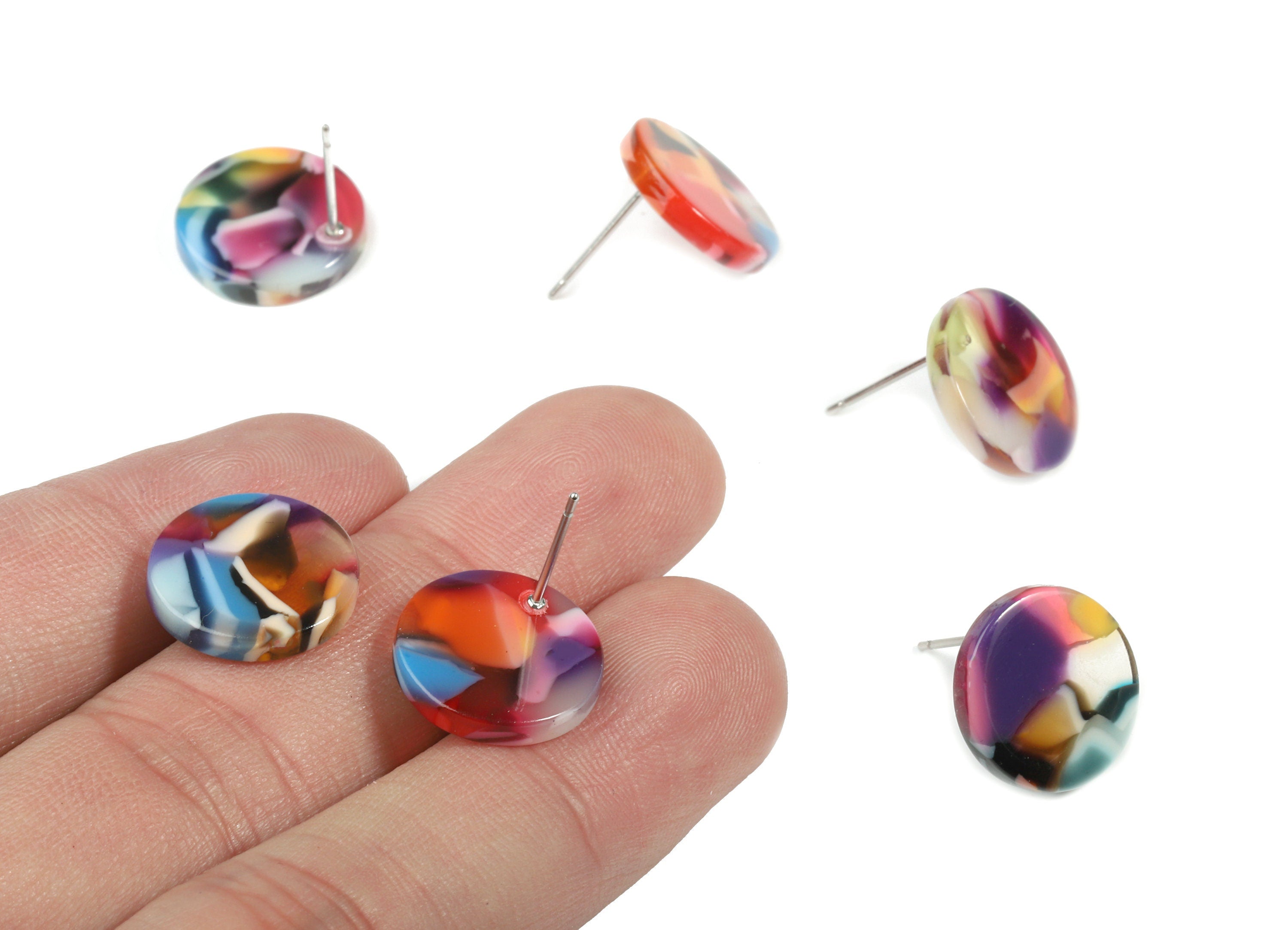 Acetate Mini Round Earring Stud - Circle Earring Post - Earring Post - Jewelry Supplies - Color Code: A21- 14.62x14.62x2.63mm - AC1812-A21 - DOMEDBAZAAR
