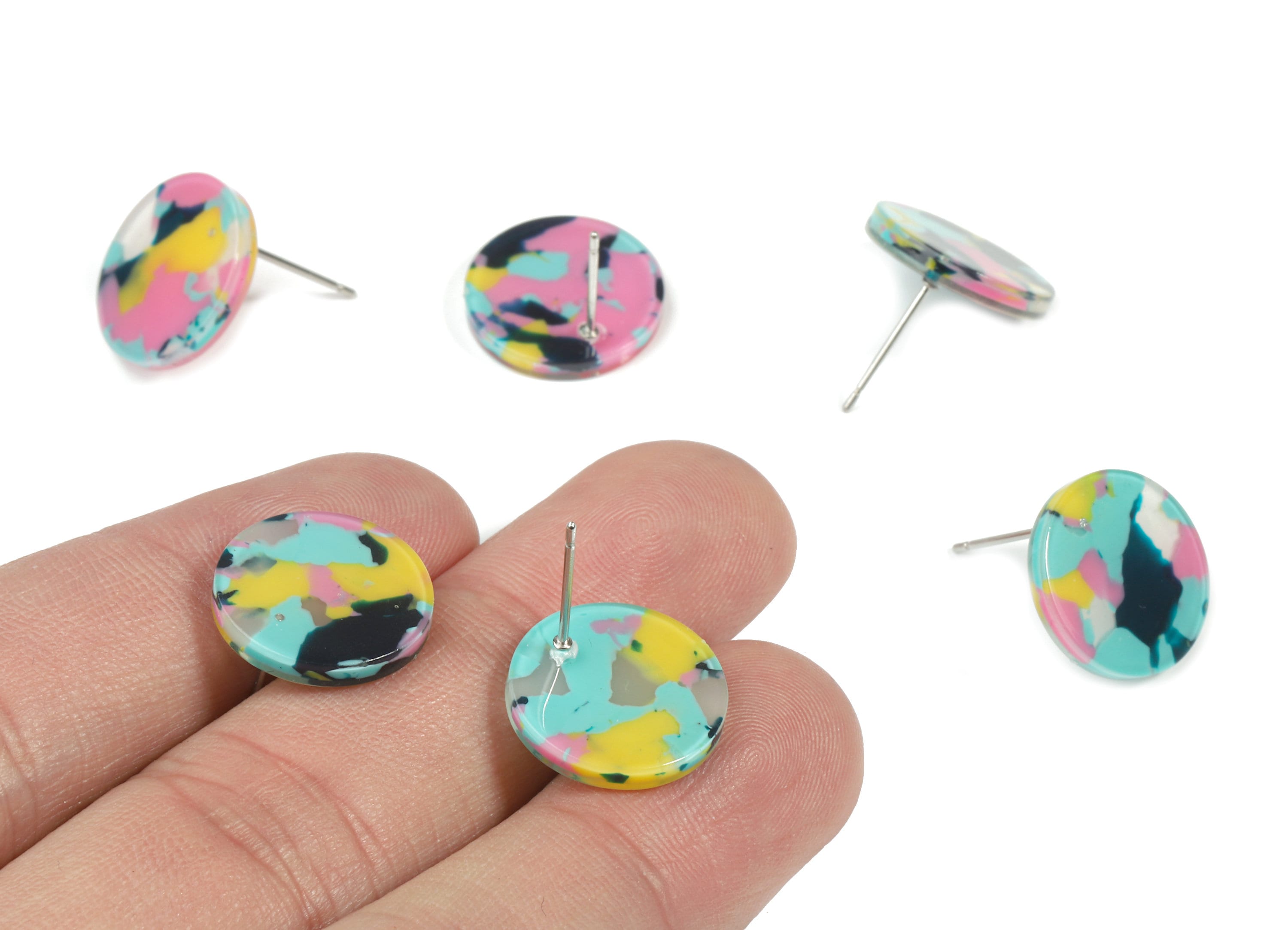 Acetate Mini Round Earring Stud - Circle Earring Post - Earring Post - Jewelry Supplies - Color Code: A111- 15.06x15.06x2.27mm - AC1812-A111 - DOMEDBAZAAR