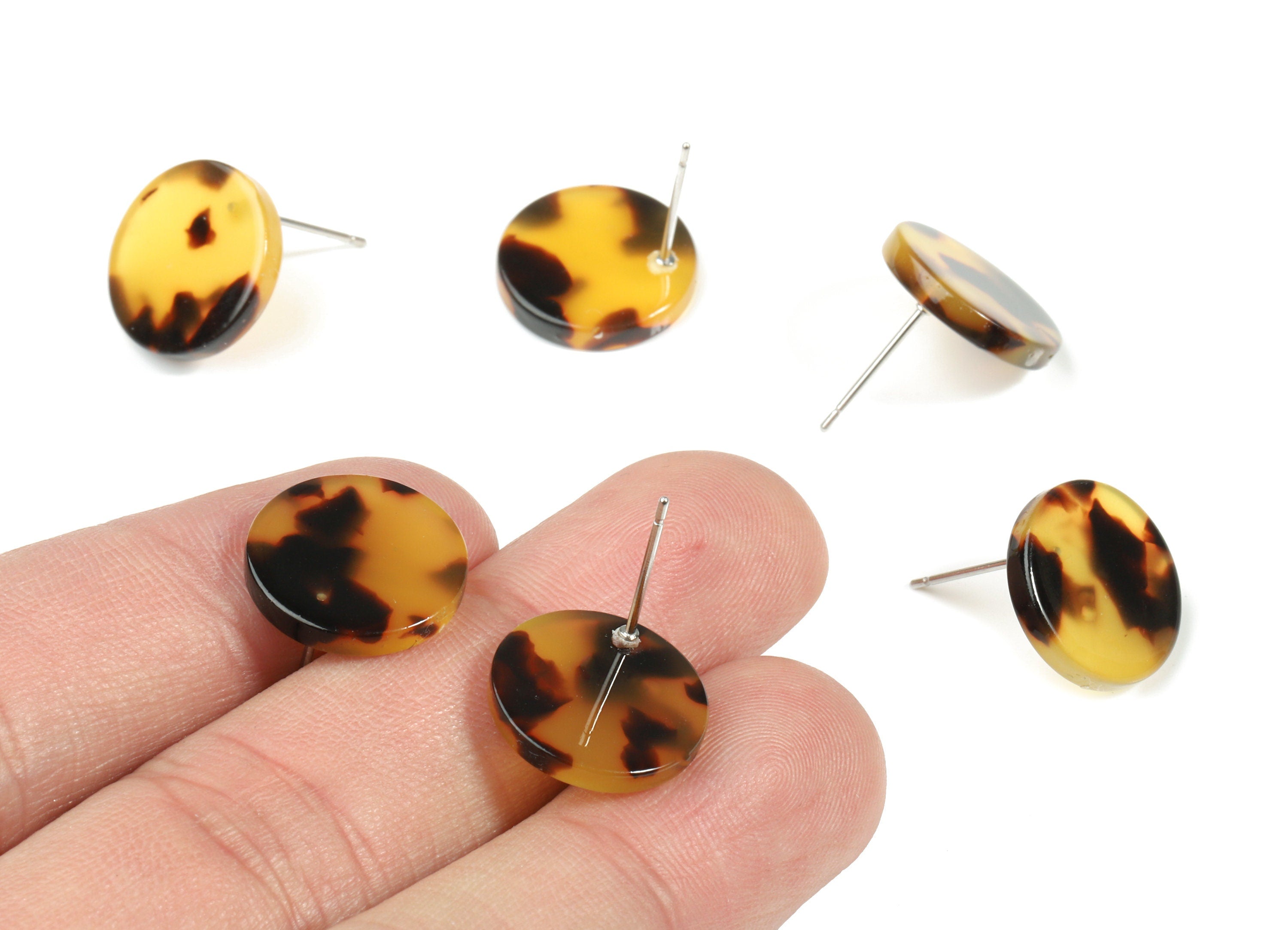 Acetate Mini Round Earring Stud - Circle Earring Post - tortoise shell - Earring Post - Color Code: A02 - 14.7x14.7x2.5mm - AC1812-A02 - DOMEDBAZAAR