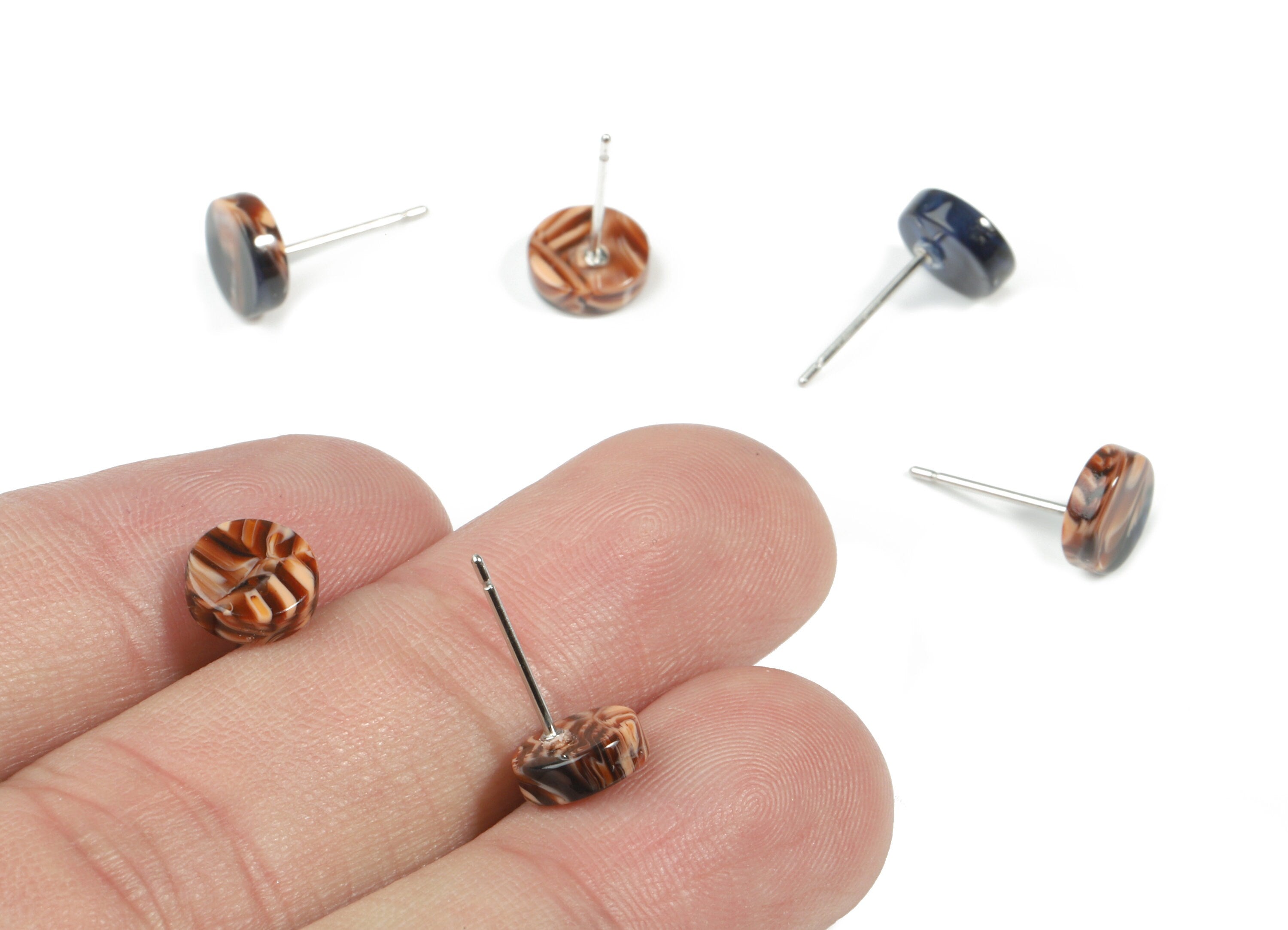 Acetate Mini Round Earring Stud - Circle Earring Post - Earring Post - Jewelry Supplies - Color Code: A104 - 7.71x7.71x2.54mm - AC1715-A104 - DOMEDBAZAAR