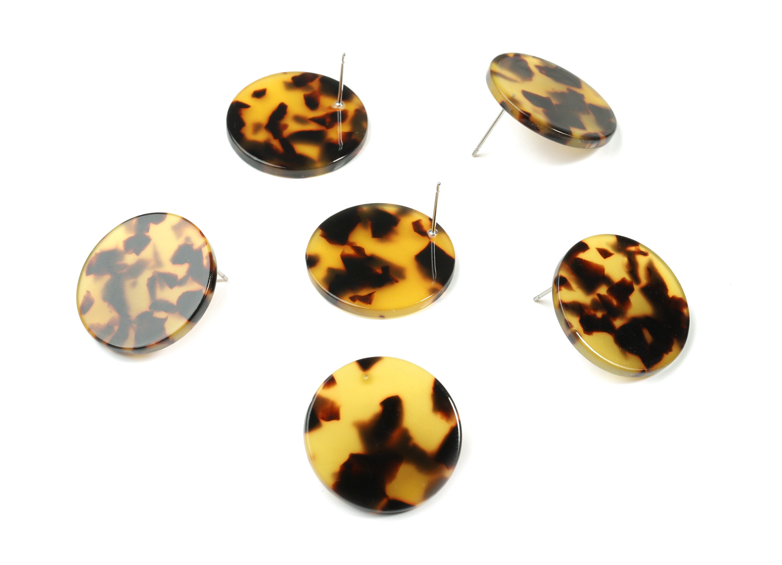 Acetate Round Earring Stud - Circle Earring Post - tortoise shell - Jewelry Supplies - Color Code: A02 - 24.74x24.74x2.53mm - AC1813-A02 - DOMEDBAZAAR