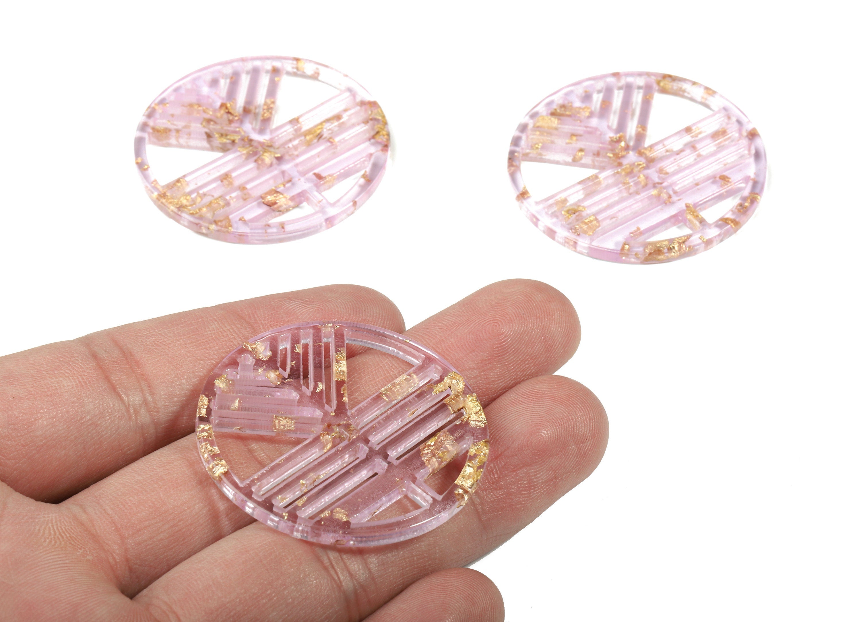 Acrylic Geometric Charms - Round Earring Charm - Purple & Gold Confetti - Jewelry Supplies - Color Code:A293 - 39.6x39.6x2.5mm - AC1820-A293 - DOMEDBAZAAR