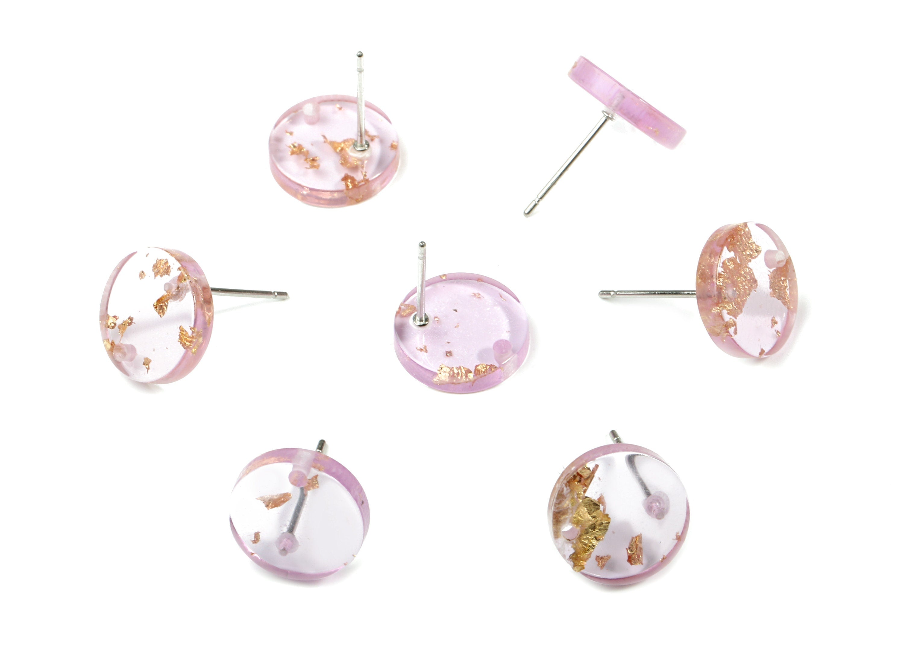 Acrylic Round Earring Stud - Circle Earring Post - Gold Color Flake - Surgical Stud - Color Code: A293 - 11.55x11.55x2.52mm - AC1139-A293 - DOMEDBAZAAR