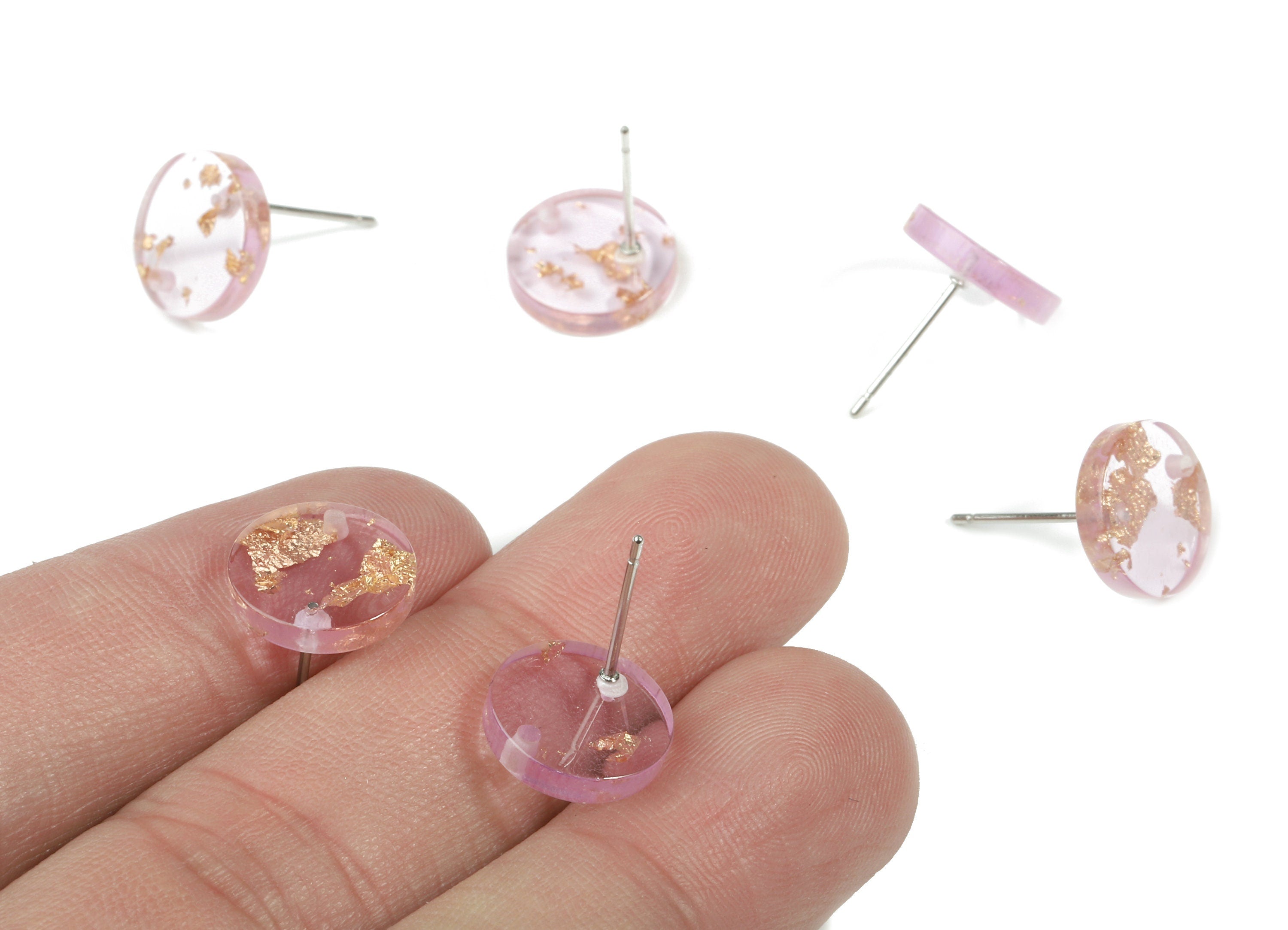 Acrylic Round Earring Stud - Circle Earring Post - Gold Color Flake - Surgical Stud - Color Code: A293 - 11.55x11.55x2.52mm - AC1139-A293 - DOMEDBAZAAR