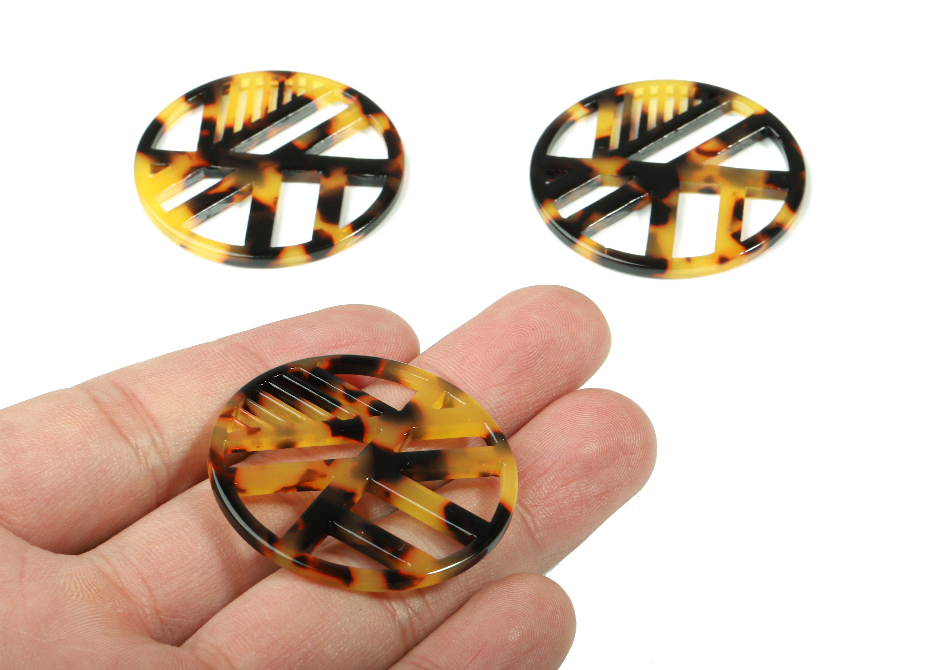 Acetate Geometric Charms - Round Pendant - Tortoise Shell - Jewelry Making Supplies - Color Code:A01 - 39.32x39.32x2.81mm - AC1819-A01 - DOMEDBAZAAR