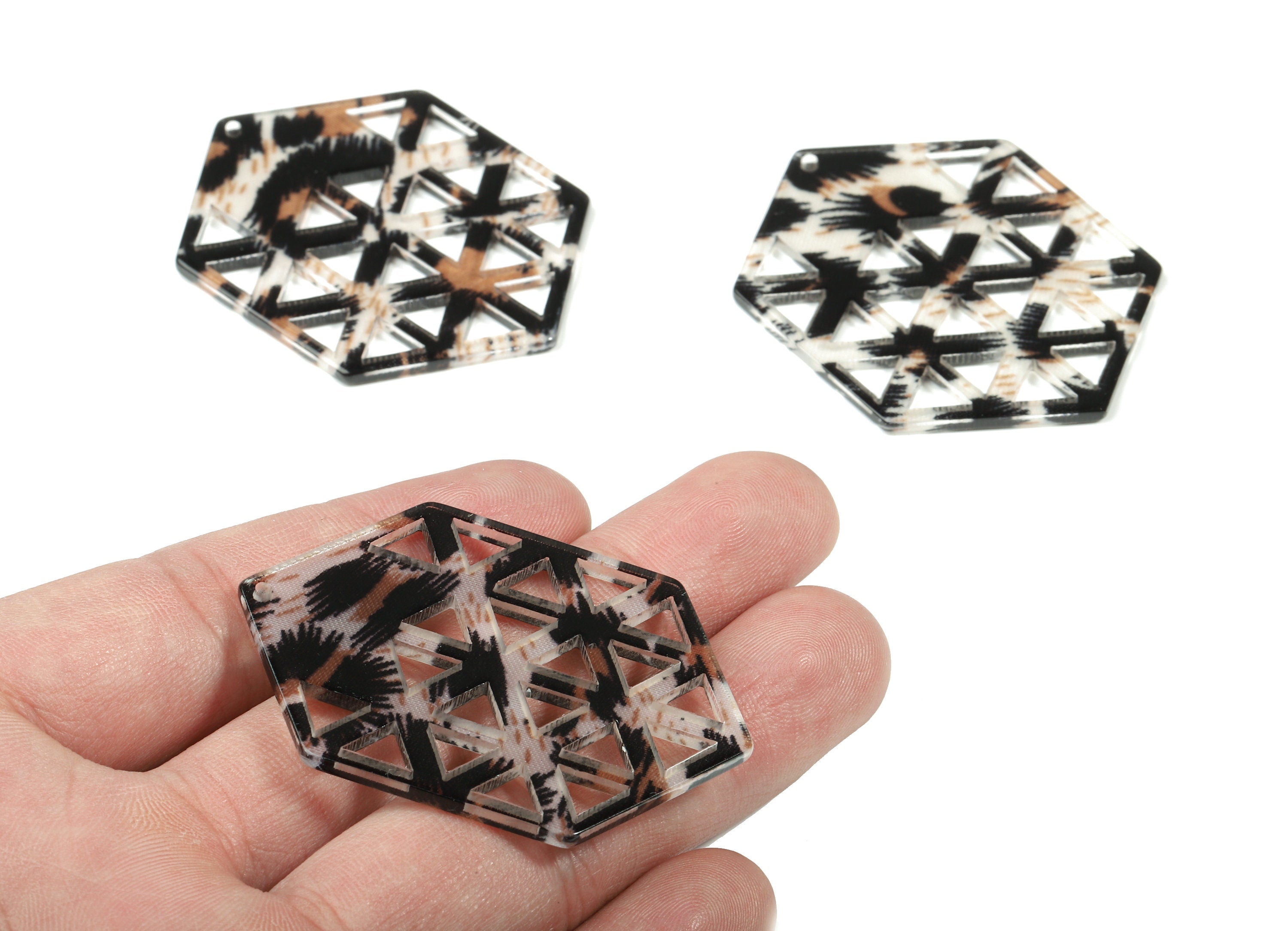 Acrylic Hexagon Earring Charm - Honeycomb Pendant - Earring Findings - Jewelry Supplies - Color Code:A266 - 52.53x39.54x2.3mm - AC1821-A266 - DOMEDBAZAAR