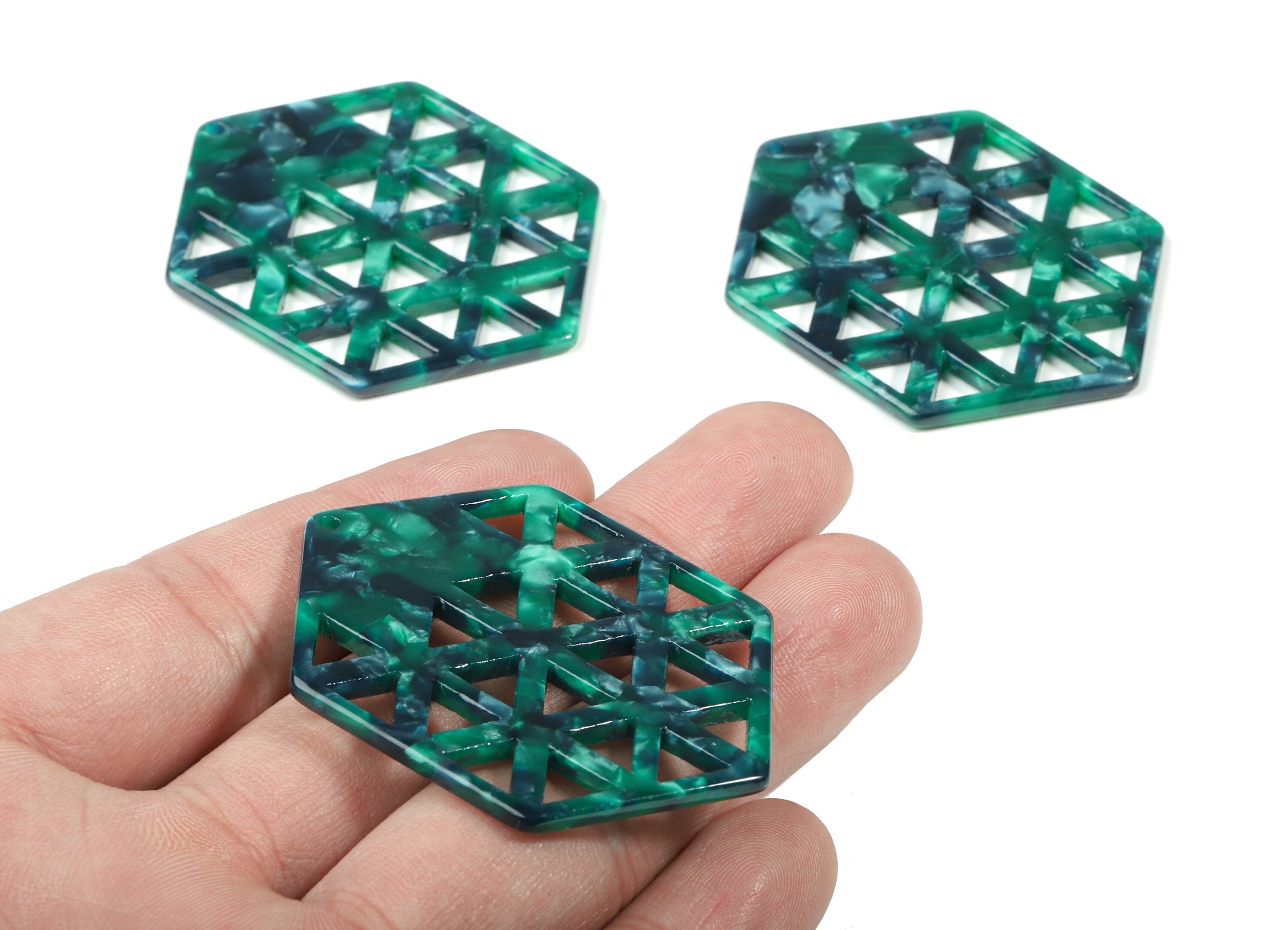 Acetate Hexagon Earring Charm - Honeycomb Pendant - Earring Findings - Jewelry Supplies - Color Code:A13 - 52.26x39.65x2.67mm- AC1821-A13 - DOMEDBAZAAR