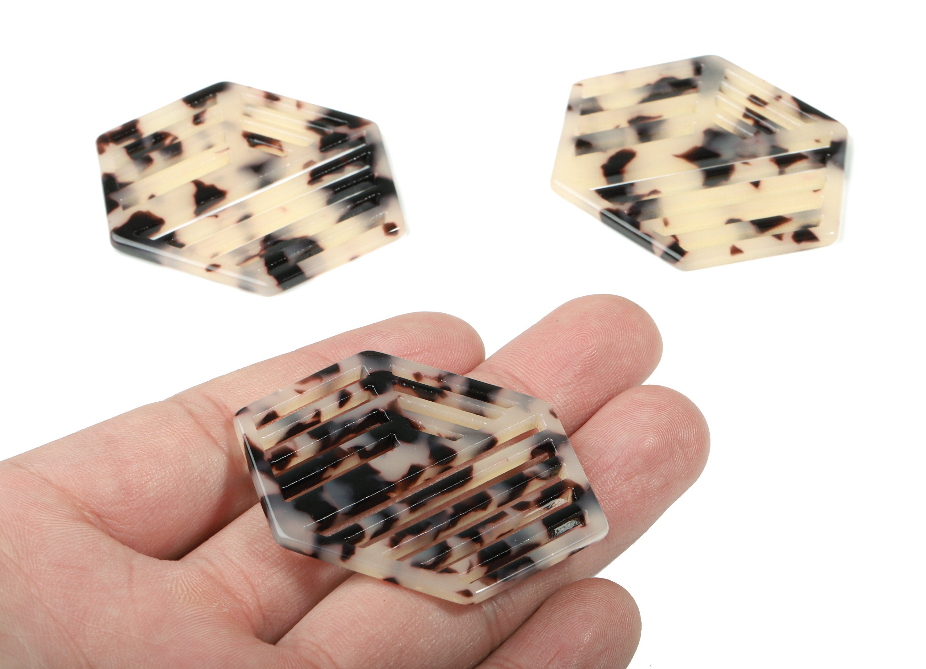 Acetate Hexagon Earring Charm - Hexagon Pendant - Blonde Tortoise Shell - Jewelry Supplies - Color Code:A07 - 52.16x39.48x2.7mm - AC1822-A07 - DOMEDBAZAAR