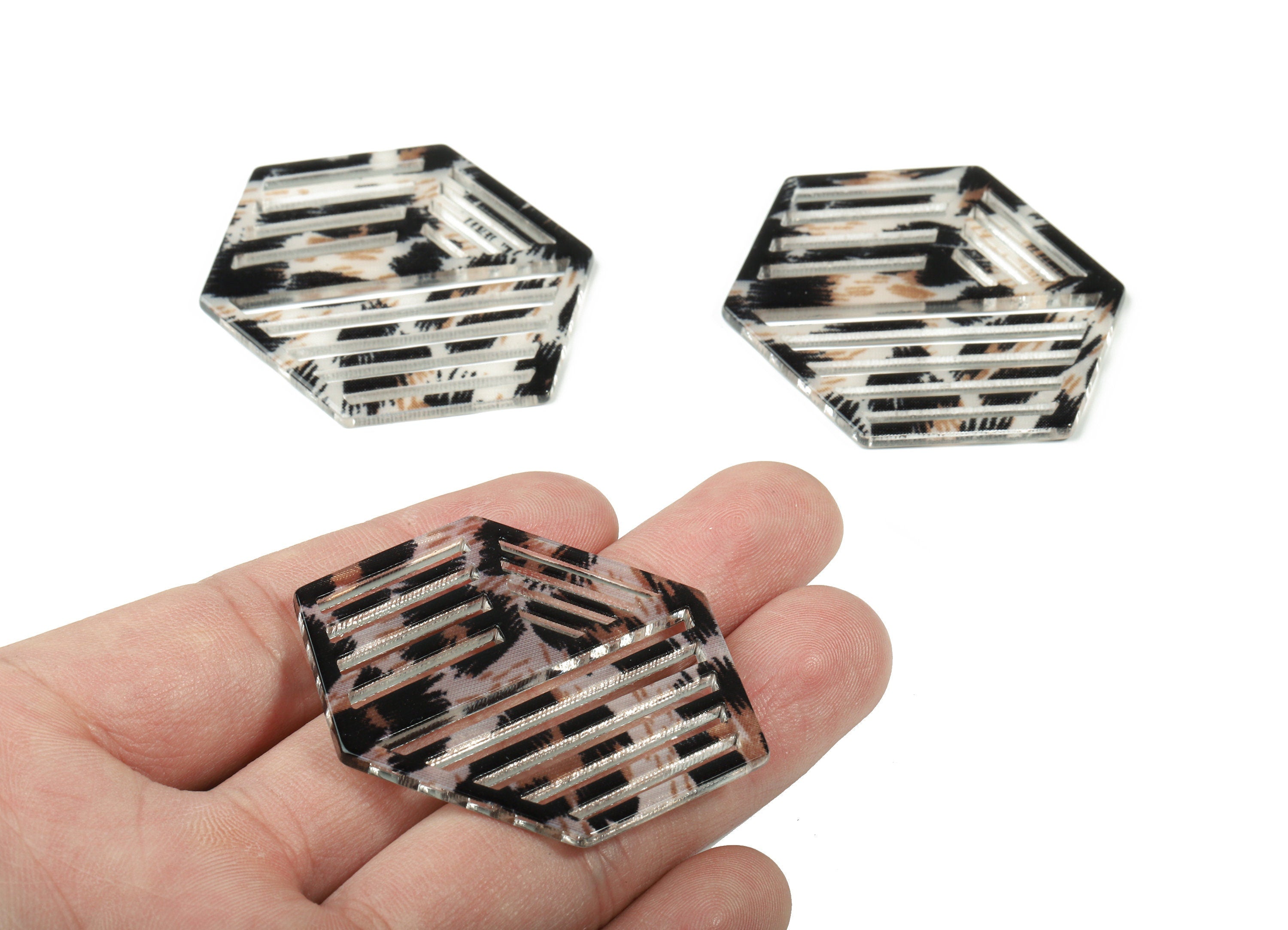 Acrylic Hexagon Earring Charm - Hexagon Pendant - Earring Findings - Jewelry Supplies - Color Code:A266 - 52.57x39.45x2.24mm - AC1822-A266 - DOMEDBAZAAR