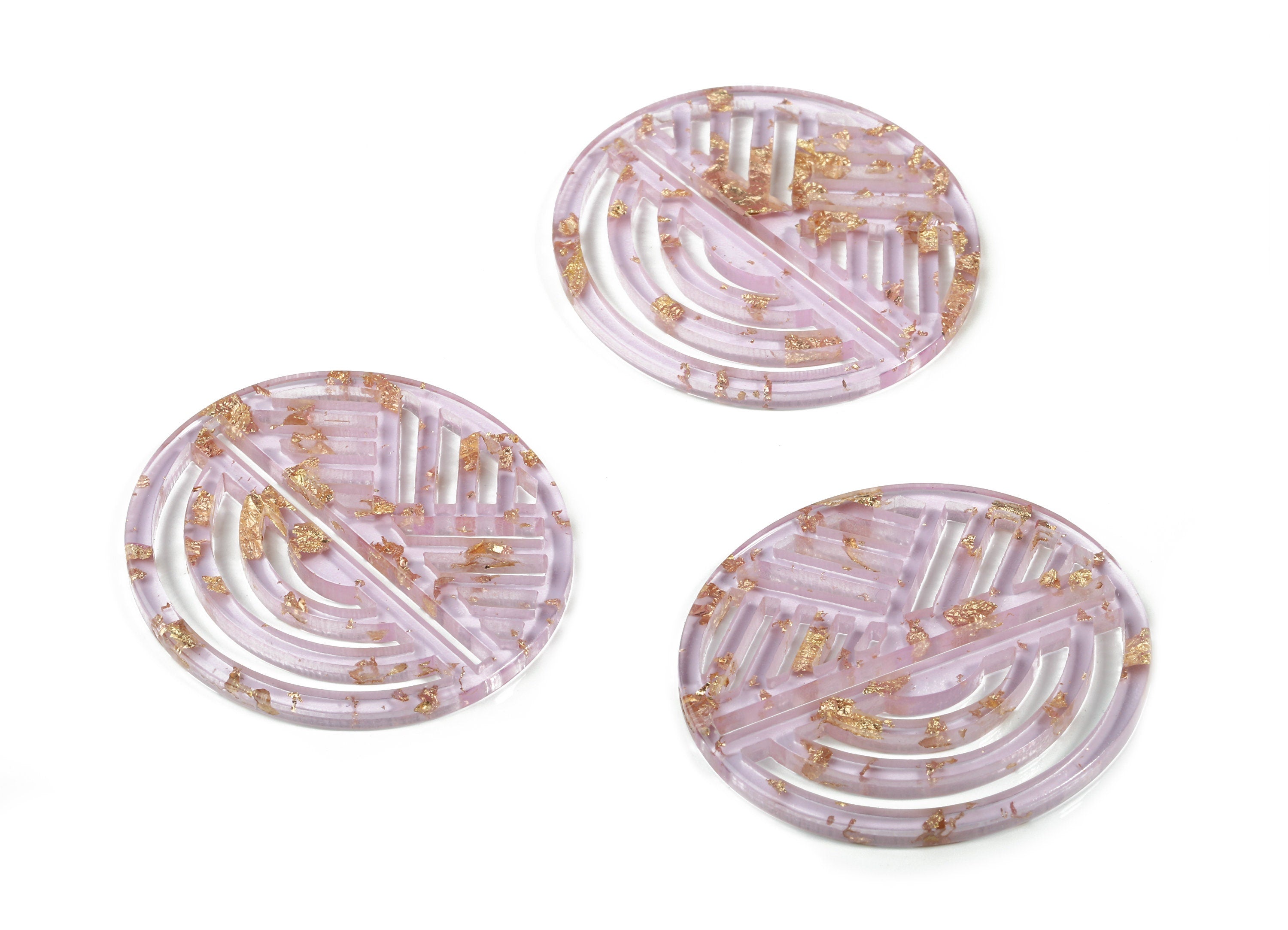 Acrylic Oval Earring Charms - Geometric Pendant - Gold Confetti - Color Code:A293 - 42.57x39.71x2.66mm - AC1824-A293 - DOMEDBAZAAR