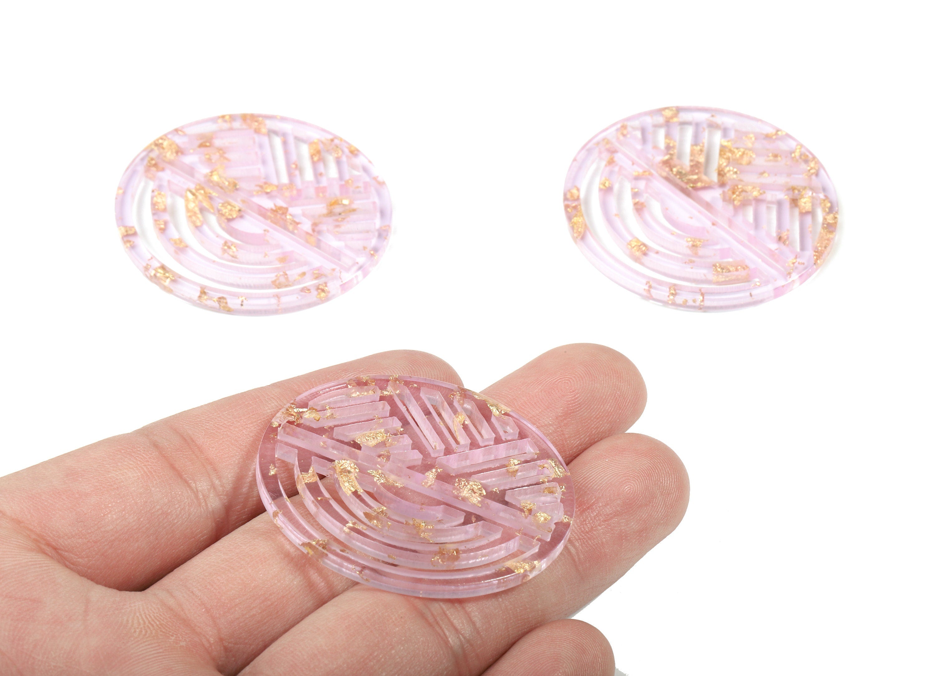 Acrylic Oval Earring Charms - Geometric Pendant - Gold Confetti - Color Code:A293 - 42.57x39.71x2.66mm - AC1824-A293 - DOMEDBAZAAR