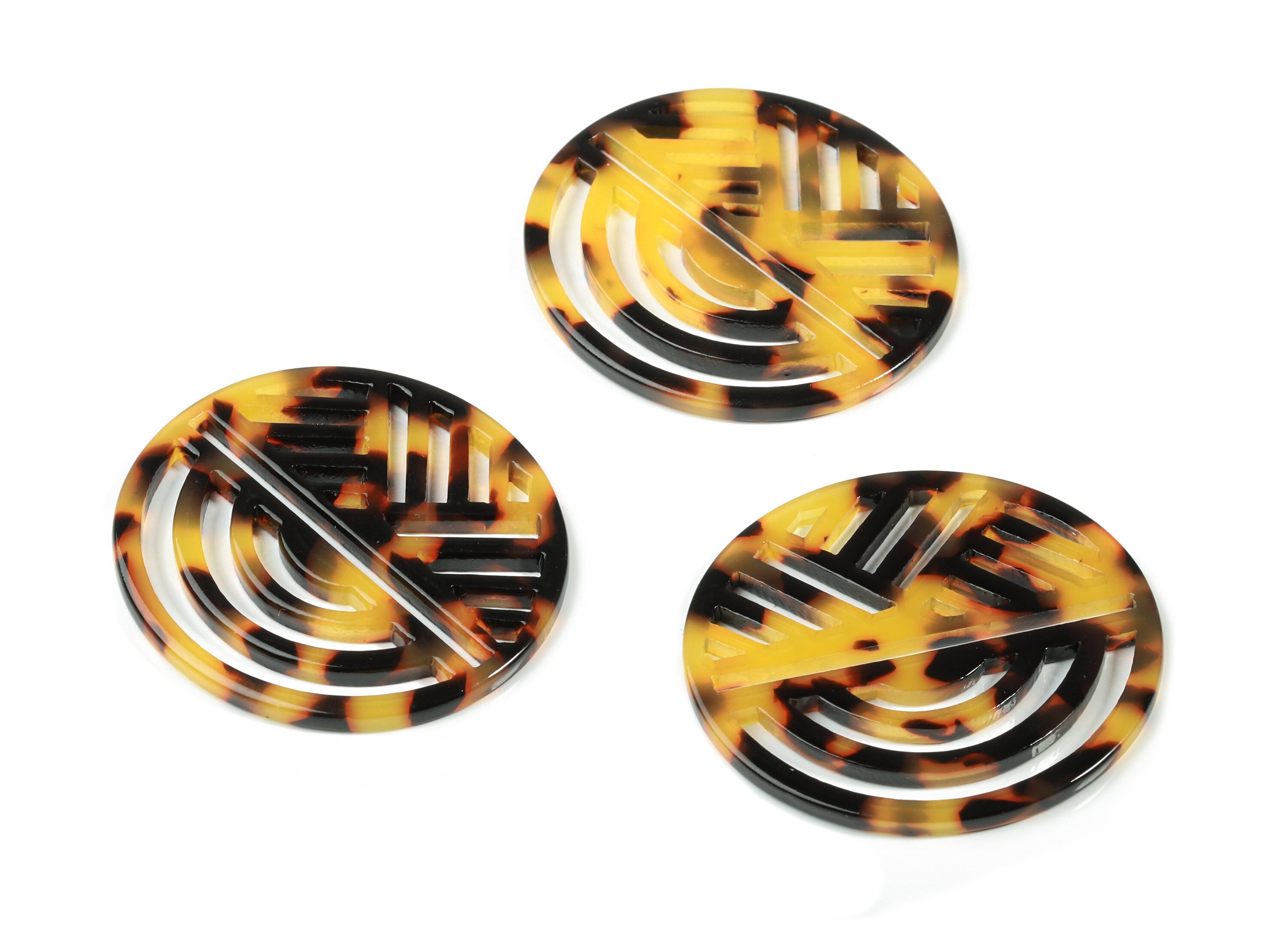 Acetate Oval Earring Charms - Geometric Pendant - Tortoise Shell - Jewelry Making Supplies - Color Code:A01 - 42.32x39.37x2.6mm - AC1824-A01 - DOMEDBAZAAR