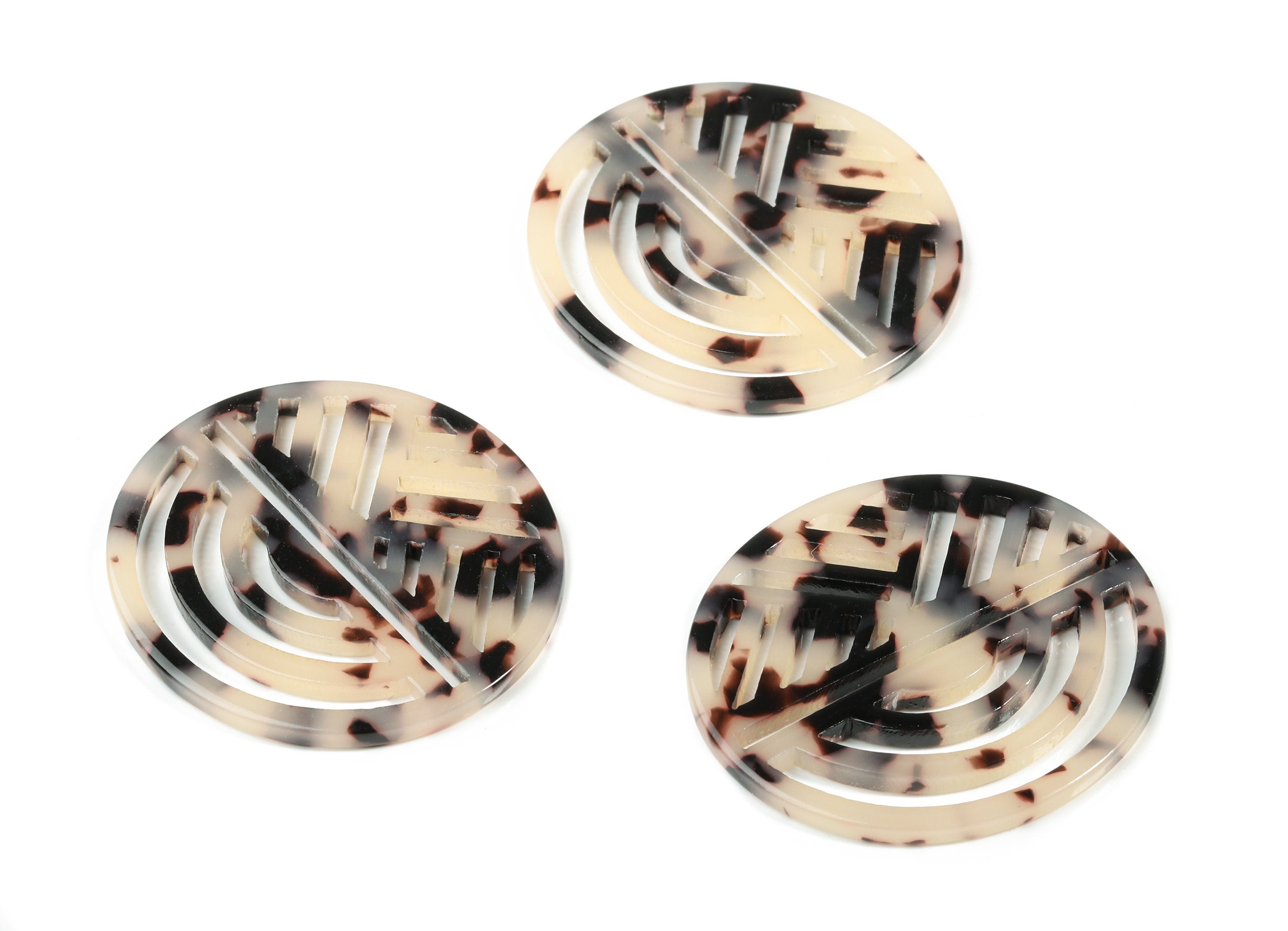 Acetate Oval Earring Charms - Geometric Pendant - Blonde Tortoise Shell - Jewelry Supplies - Color Code:A07 - 42.43x39.5x2.66mm - AC1824-A07 - DOMEDBAZAAR