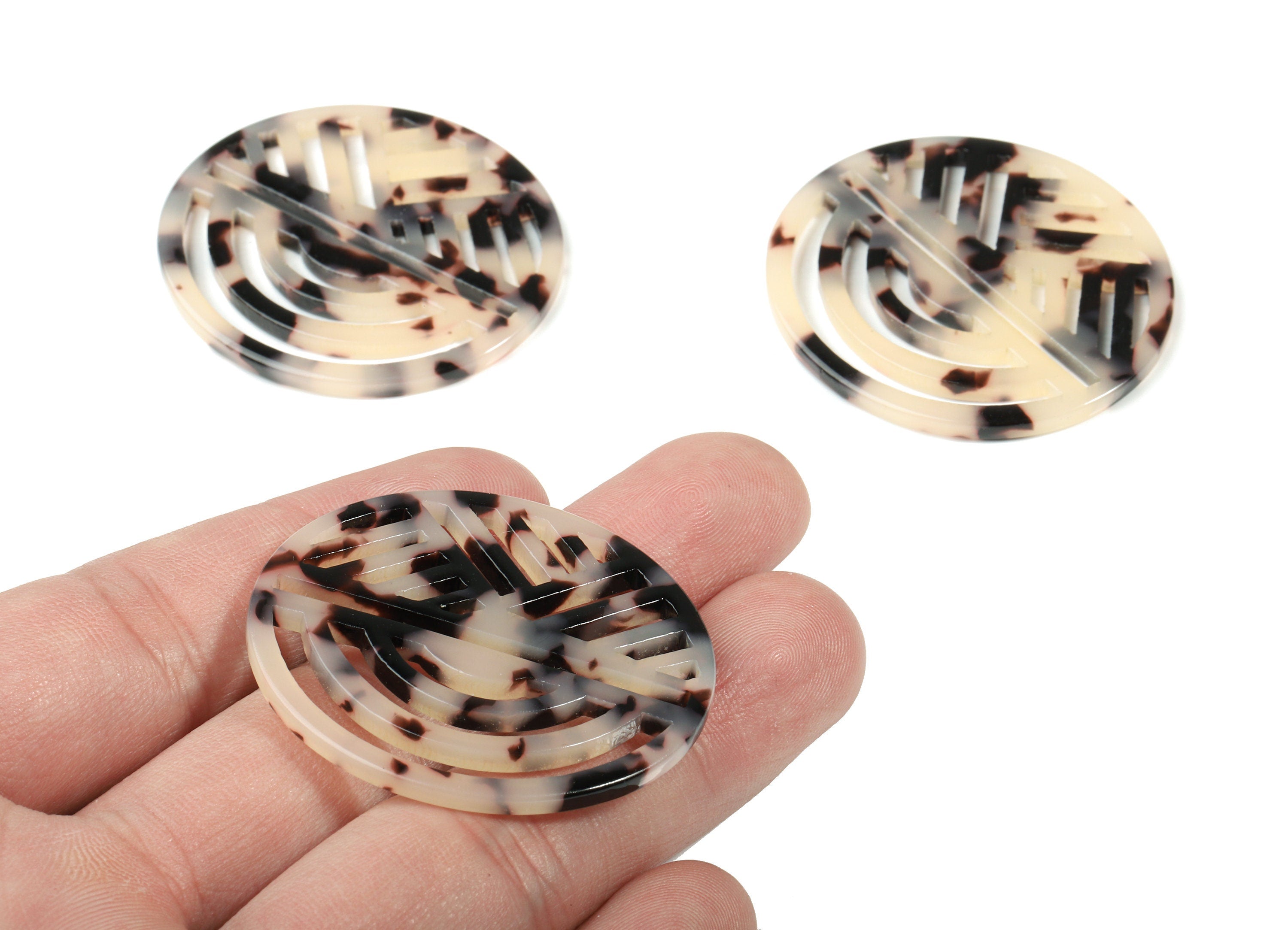 Acetate Oval Earring Charms - Geometric Pendant - Blonde Tortoise Shell - Jewelry Supplies - Color Code:A07 - 42.43x39.5x2.66mm - AC1824-A07 - DOMEDBAZAAR