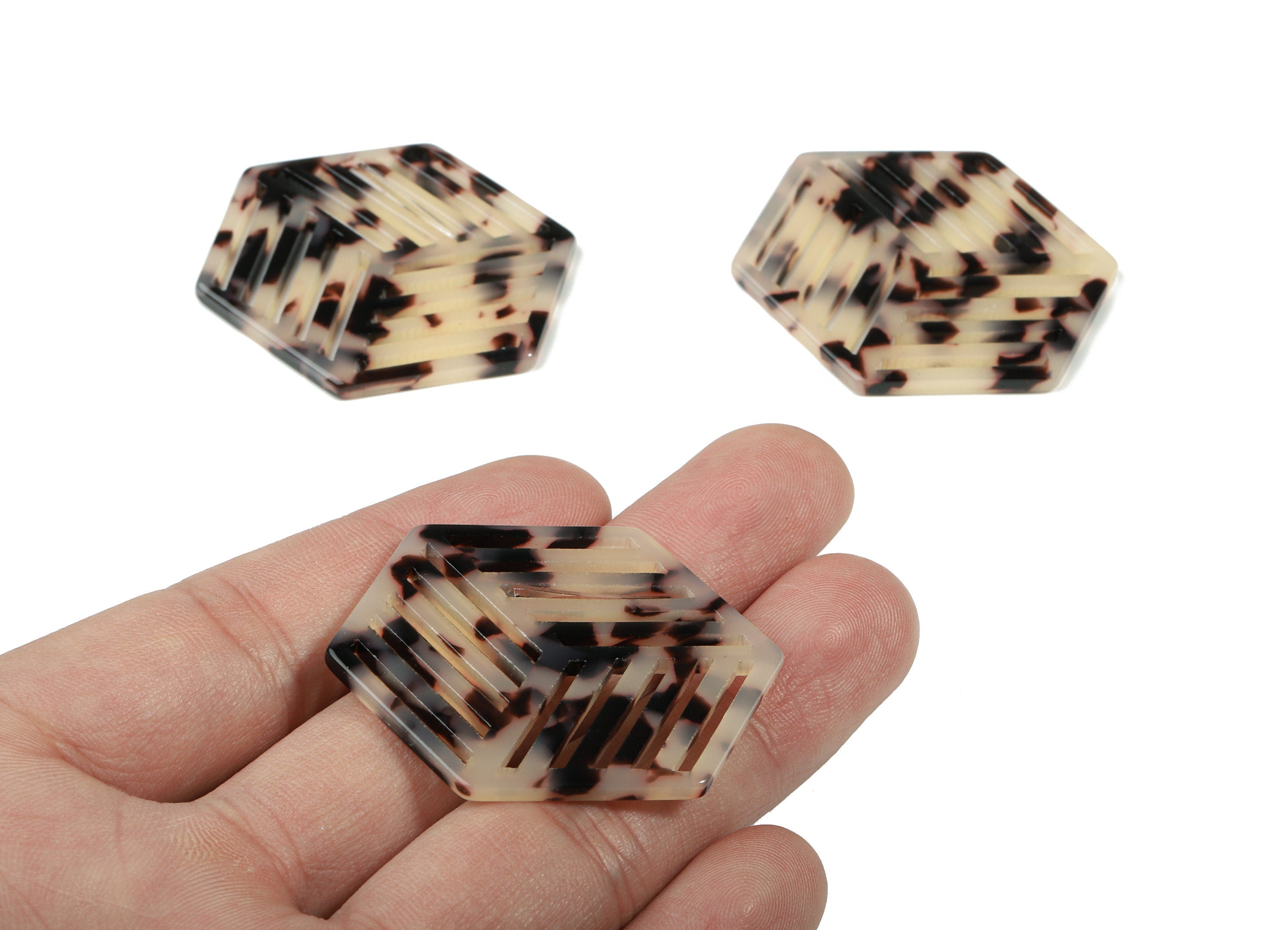 Acetate Hexagon Earring Charm - Hexagon Pendant - Blonde Tortoise Shell - Jewelry Supplies - Color Code:A07 - 44.94x34.6x2.66mm - AC1823-A07 - DOMEDBAZAAR