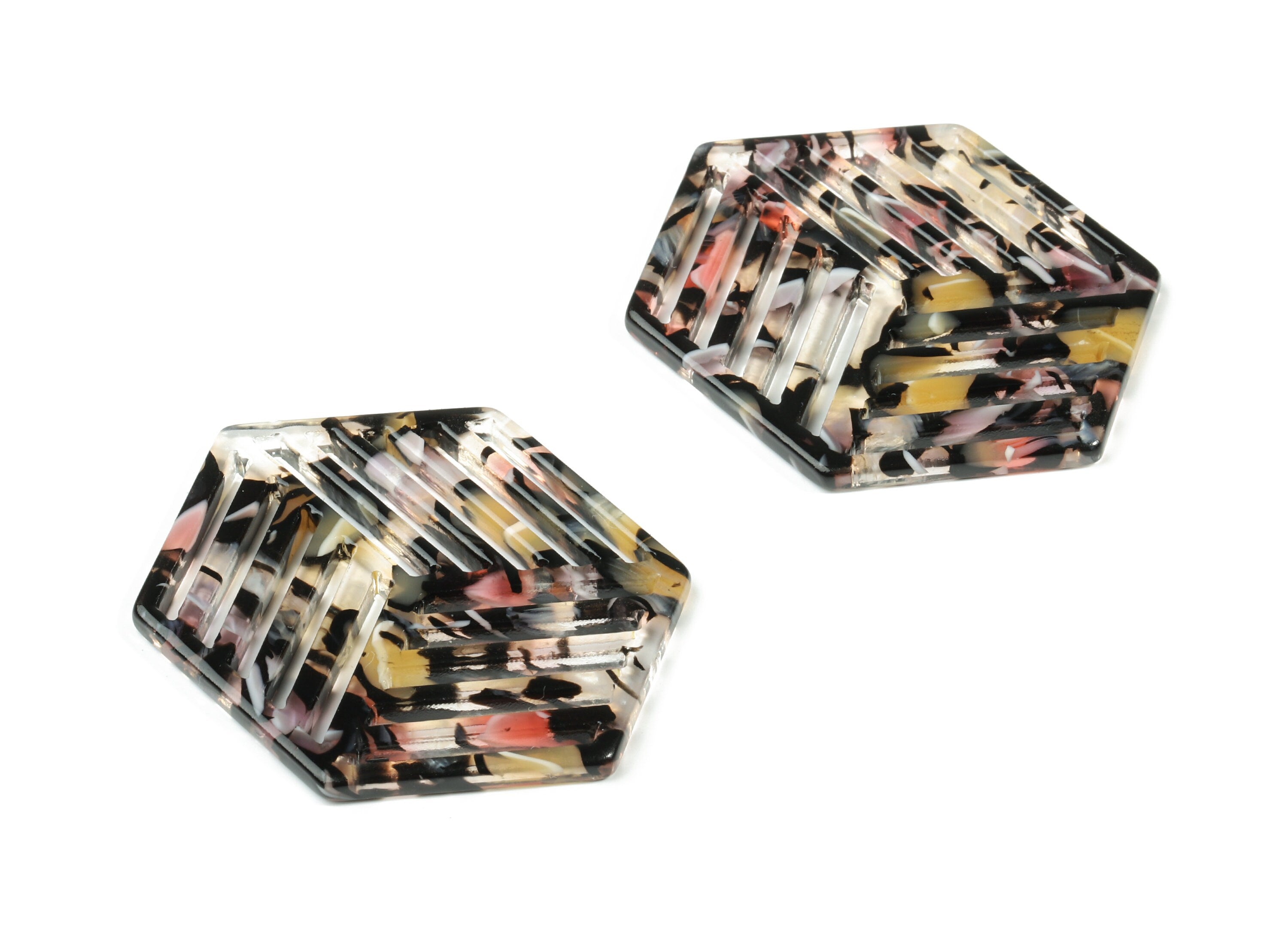 Acetate Hexagon Earring Charm - Hexagon Pendant - Earring Findings - Jewelry Supplies - Color Code:A343 - 44.65x34.46x2.64mm - AC1823-A343 - DOMEDBAZAAR