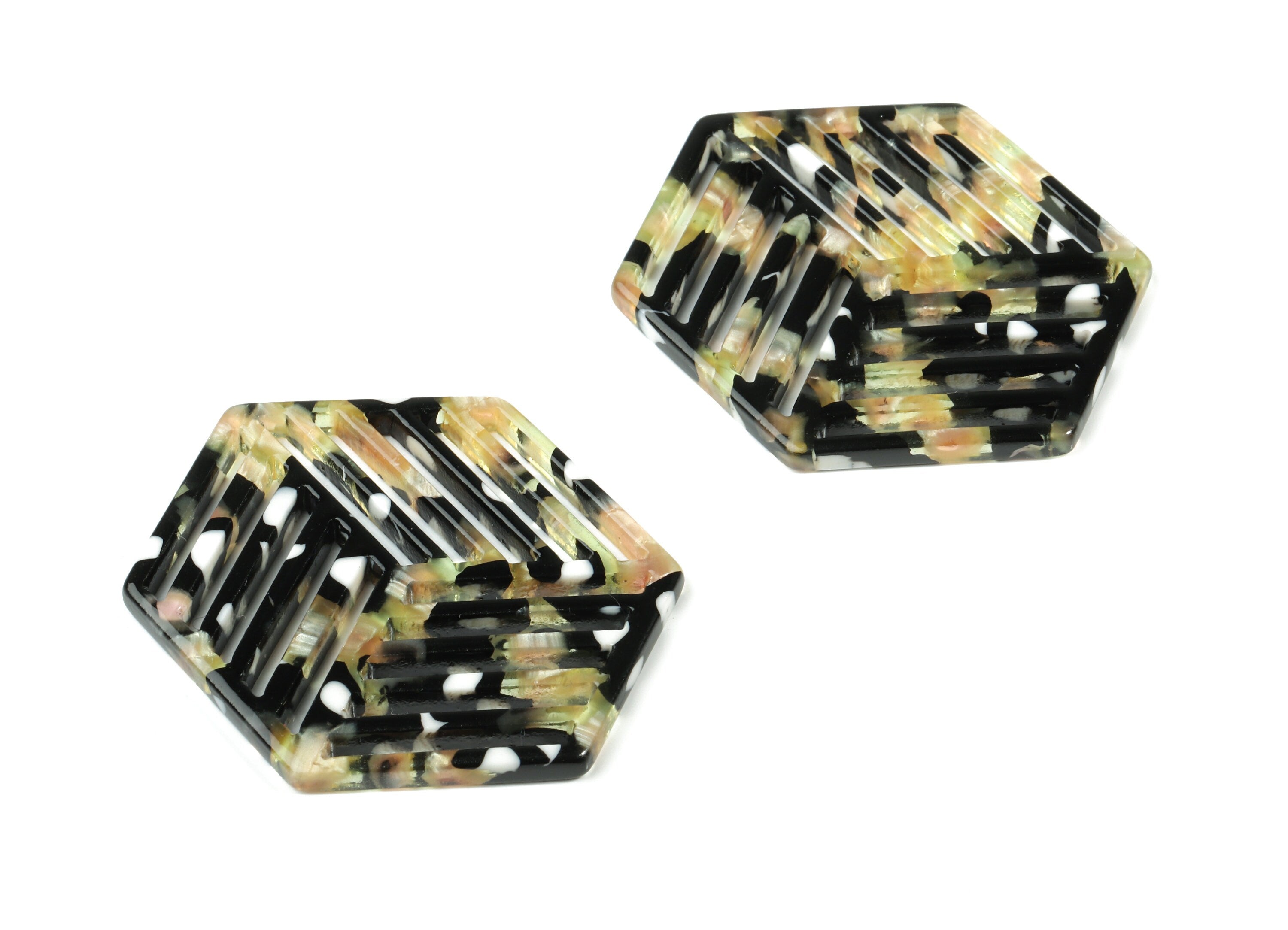 Acetate Hexagon Earring Charm - Hexagon Pendant - Earring Findings - Jewelry Supplies - Color Code:A193 - 44.7x34.49x2.73mm - AC1823-A193 - DOMEDBAZAAR