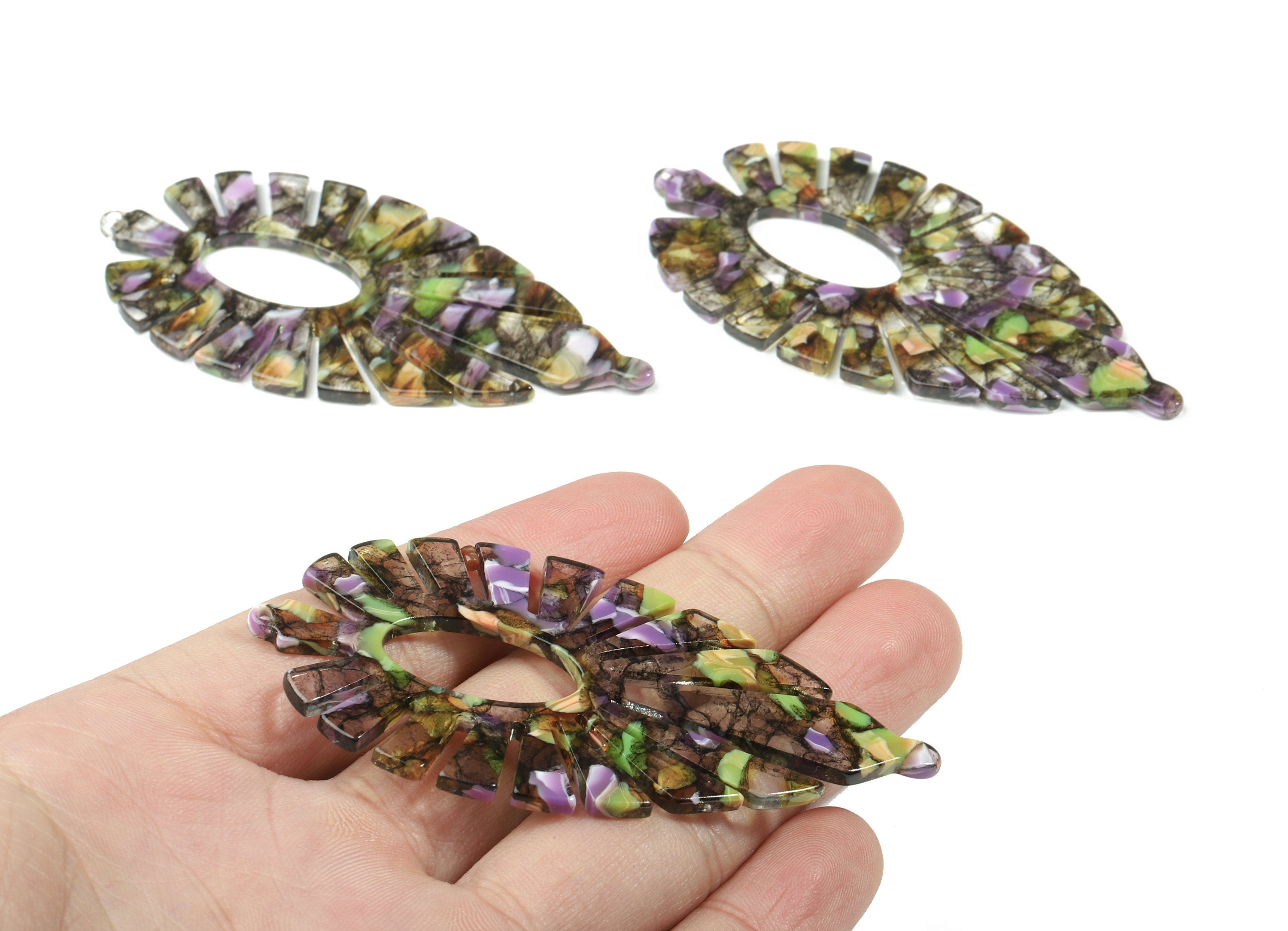 Acetate Leaf Earring Charms - Leaf Pendant - Earring Findings - Jewelry Supplies - Color Code: A167- 77.42x37.25x2.61mm - AC1395-A167 - DOMEDBAZAAR