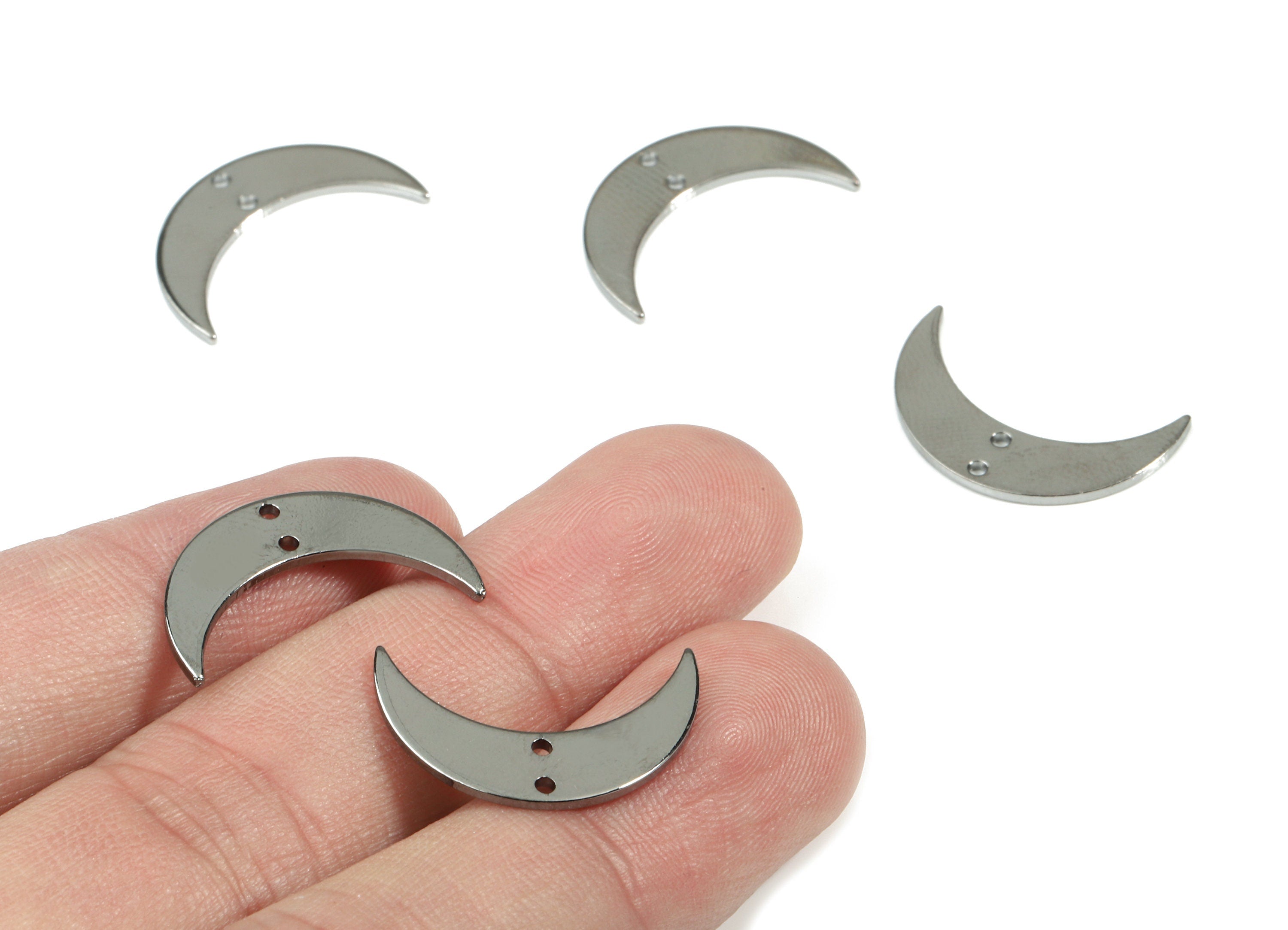 Gunmetal Brass Crescent Connector - 2 Hole Moon Earring Connector - Necklace connector - Jewelry Supplies - 21.28x6.1x1.07mm - PP2709GM - DOMEDBAZAAR