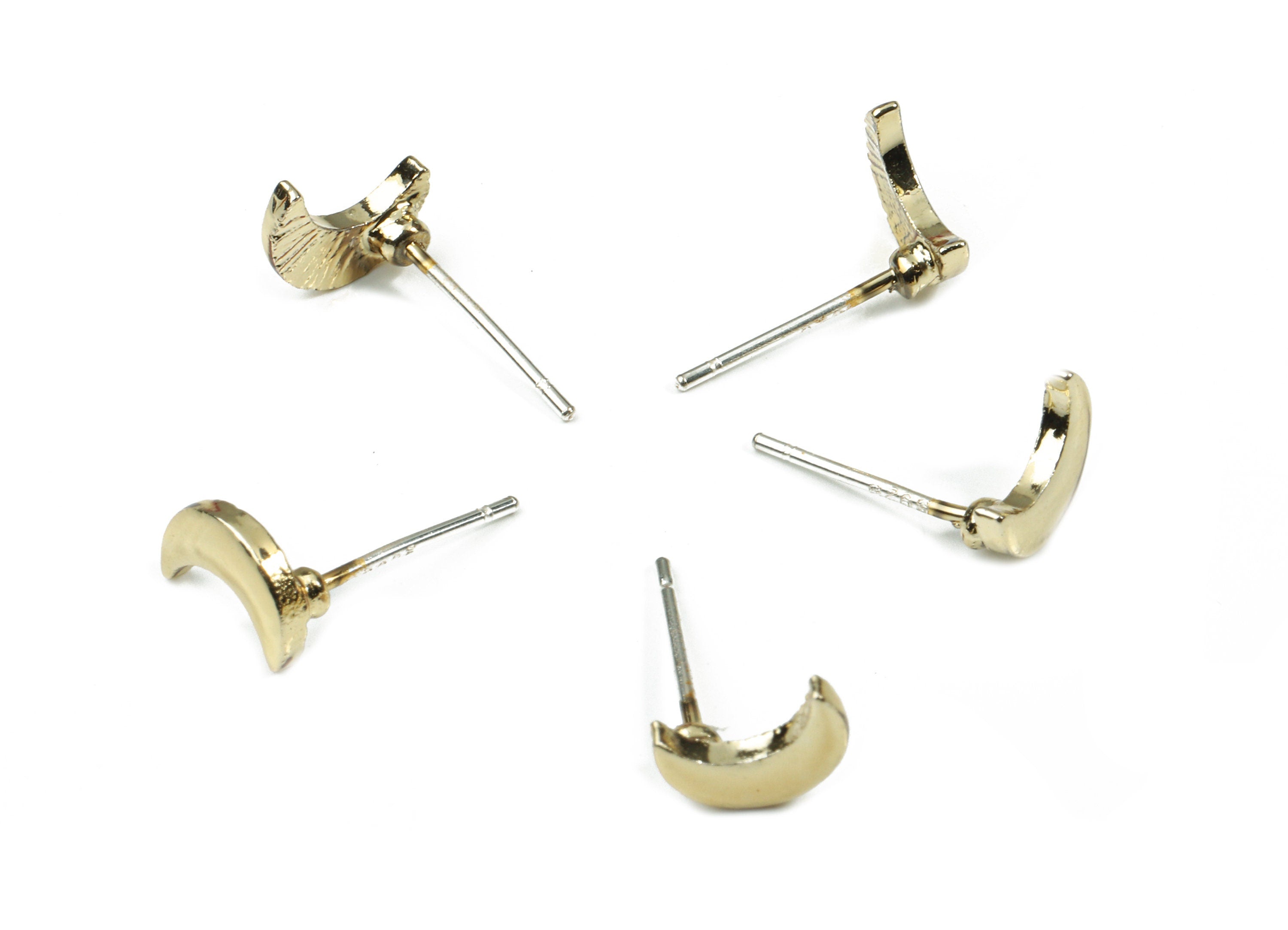 Alloy Crescent Earring Stud - Moon Earring Post - Gold Tone - Earring Post - Jewelry Supplies - 7.67x5.6x1.43mm - ZZ1591G - DOMEDBAZAAR